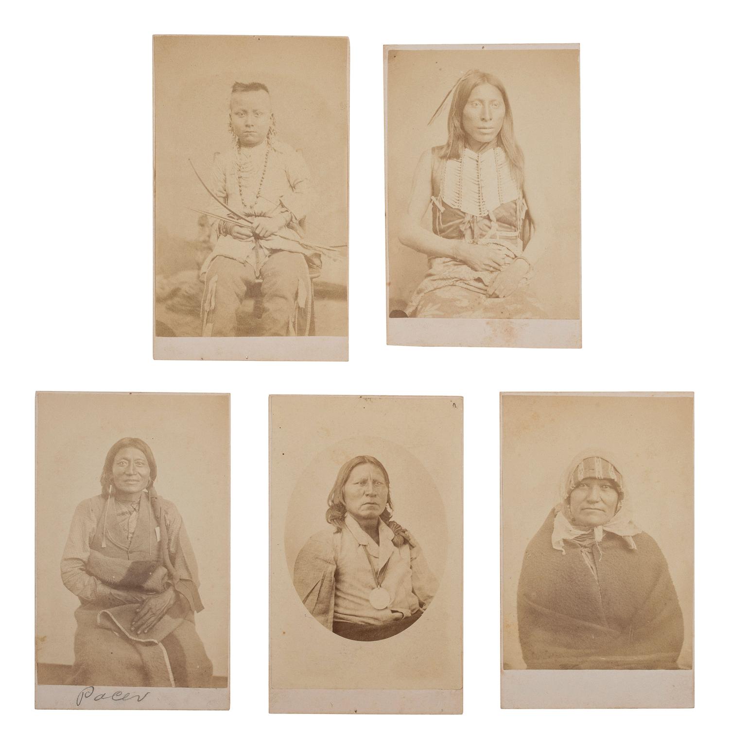 SOULE, William S. (1836-1908). A group of 5 CDVs of Kiowa subjects. Fort Sill, Indian Territory. Ca late 1860s.