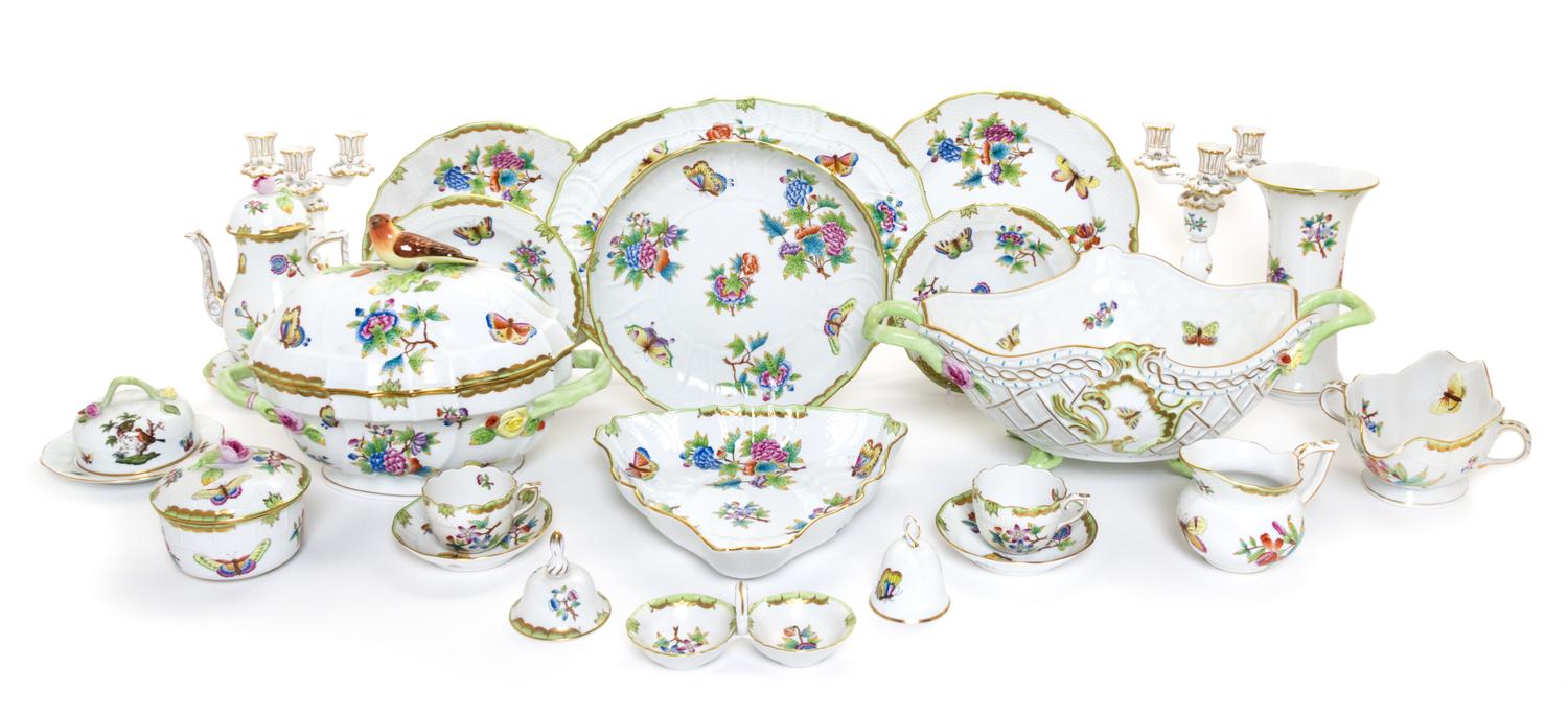 An Assembled Herend Porcelain Dinner Service Length of oval center bowl 16 1/2 inches.