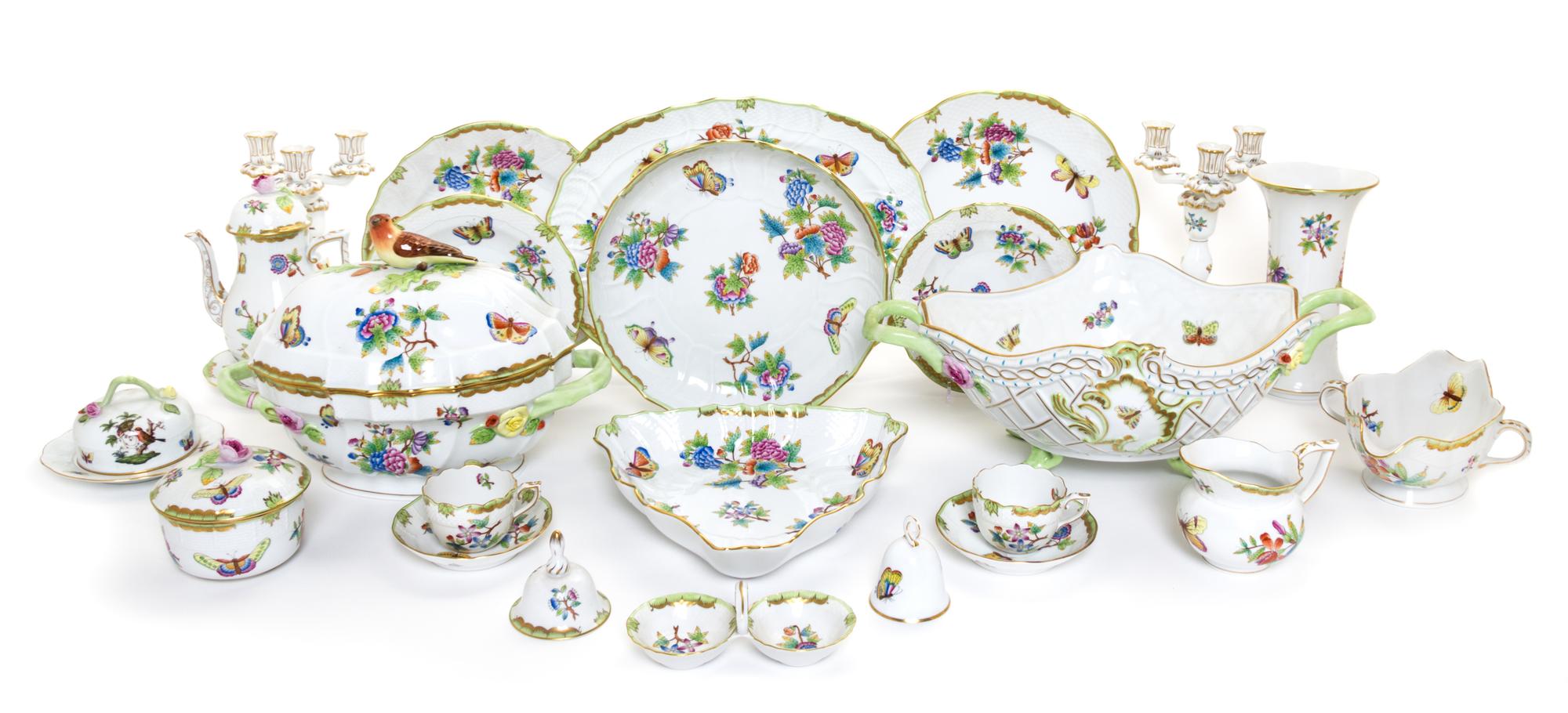 An Assembled Herend Porcelain Dinner Service Length of oval center bowl 16 1/2 inches.