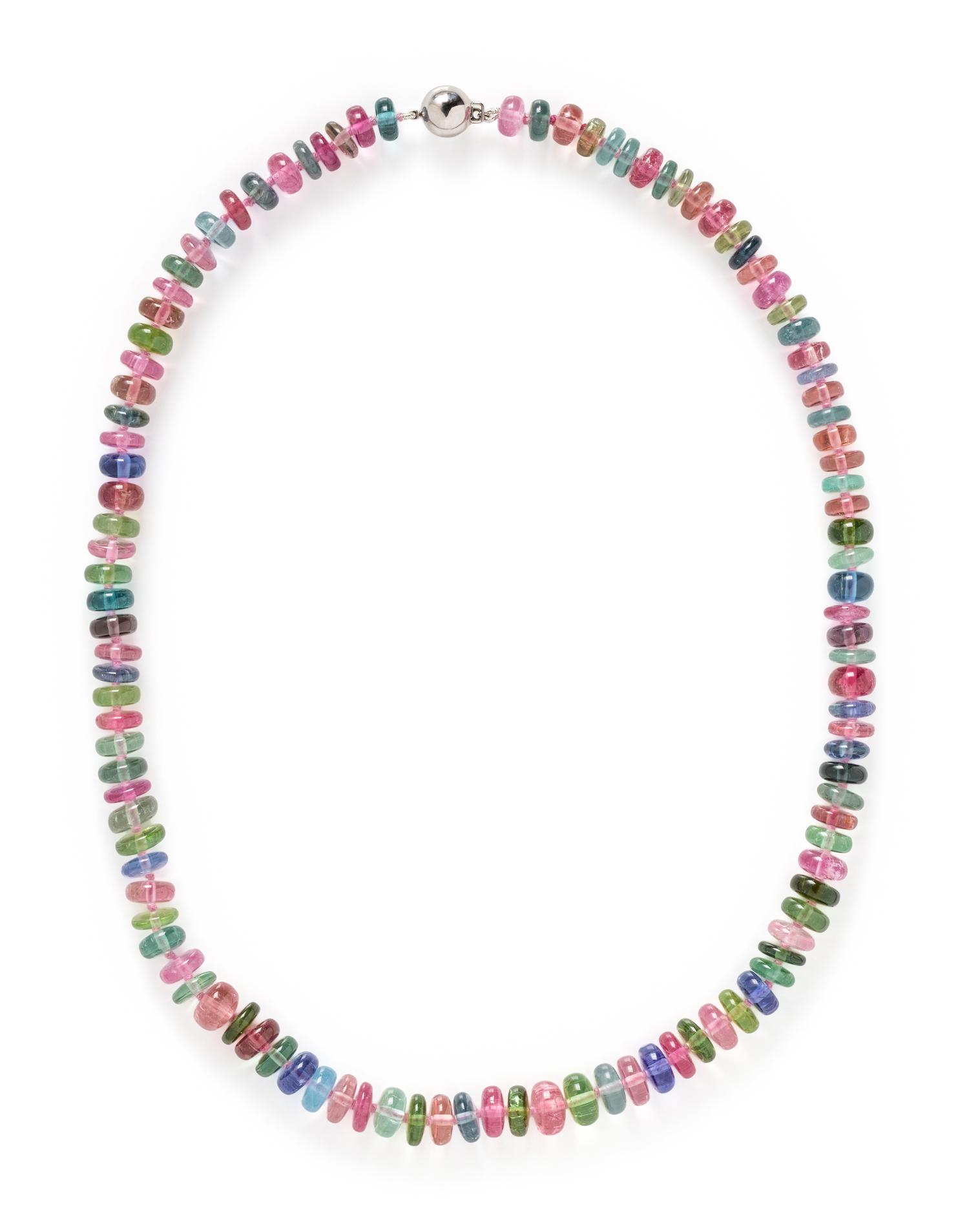WHITE GOLD AND MULTI COLORED GEMSTONE NECKLACE
