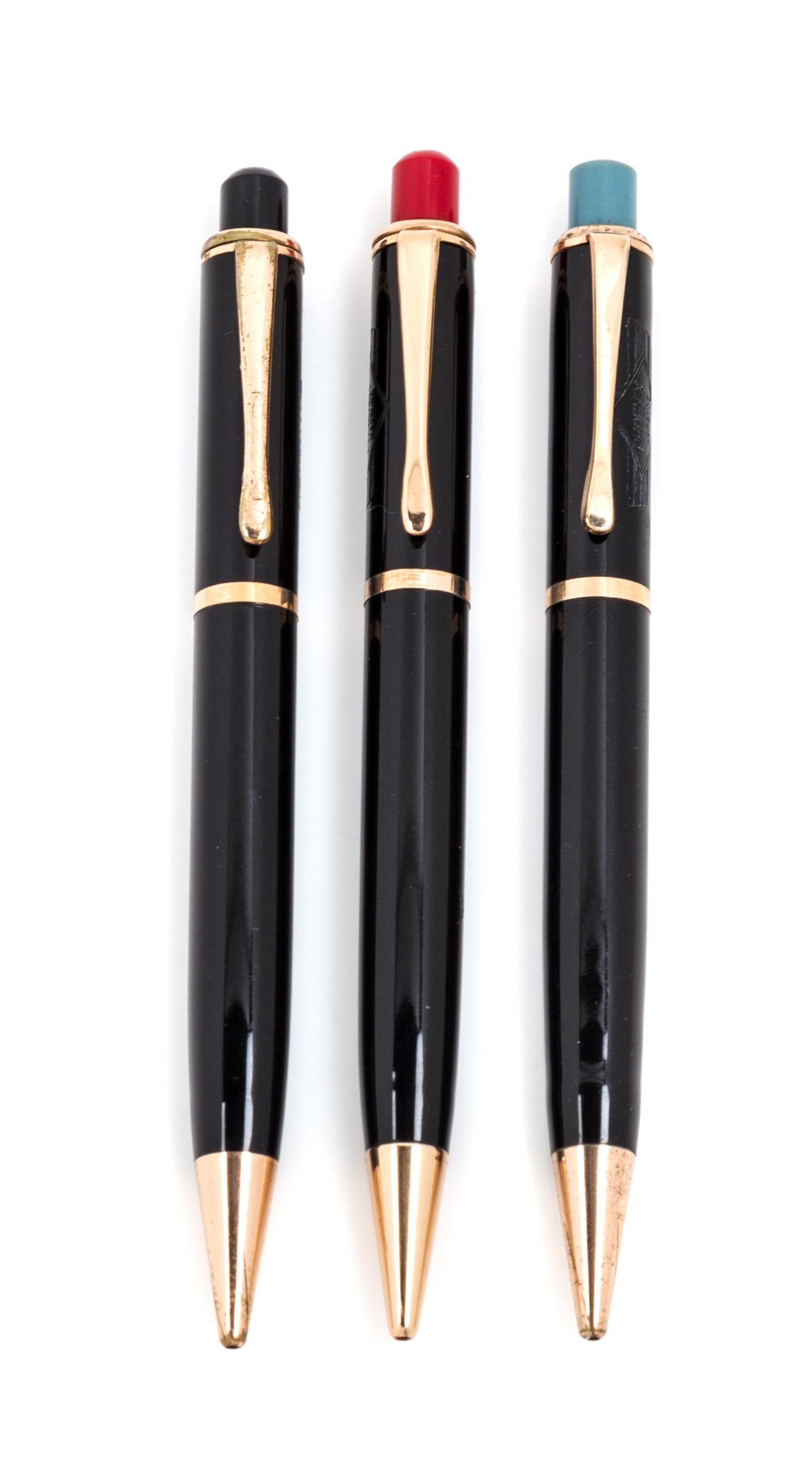 A Collection of Three Montblanc Pix '372' Mechanical Pencils Length 4 3/4 inches.