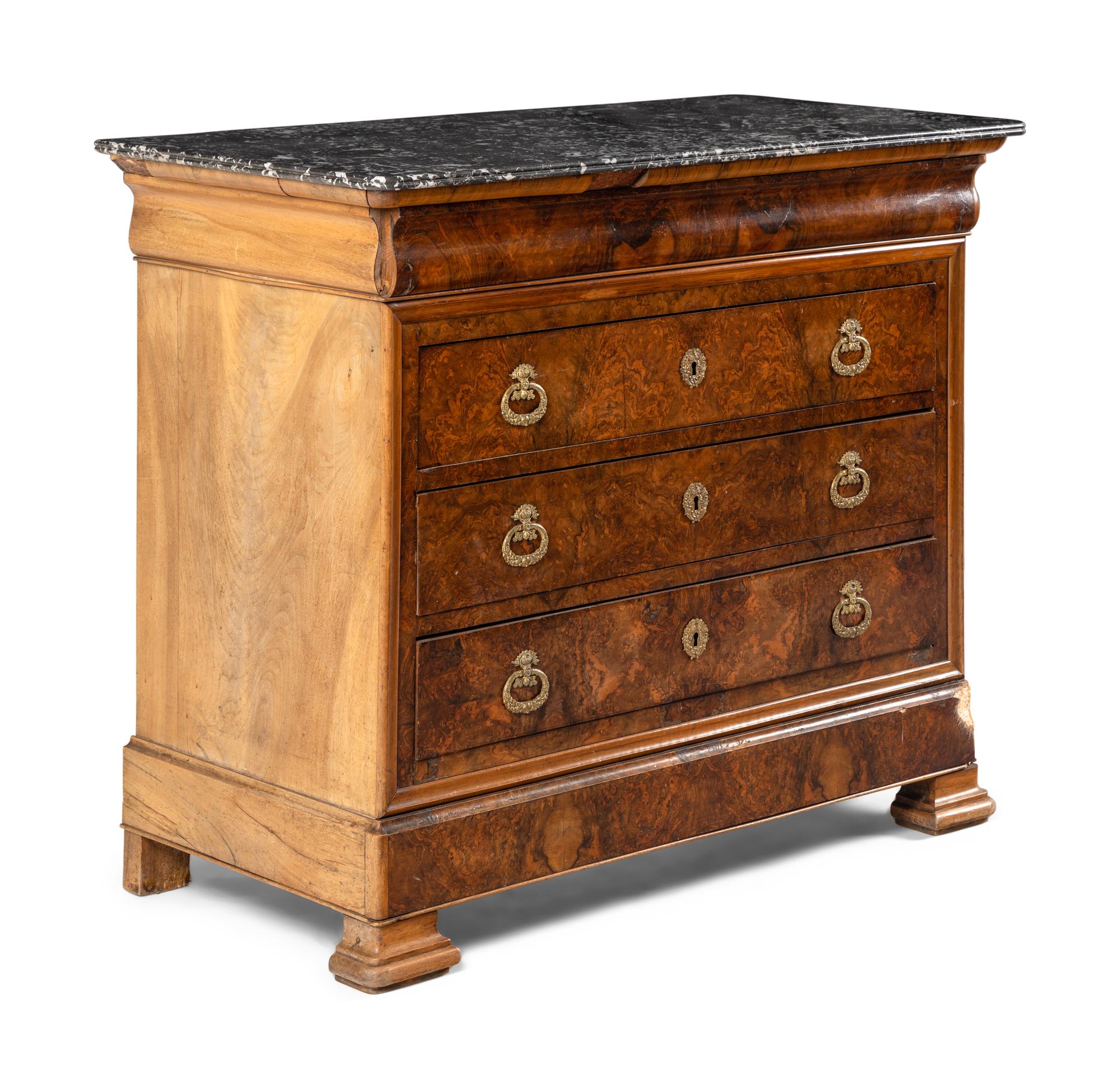 A Louis Philippe Walnut Marble-Top Chest of Drawers