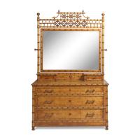 A Carved Bamboo and Bird's Eye Maple Bedroom Suite