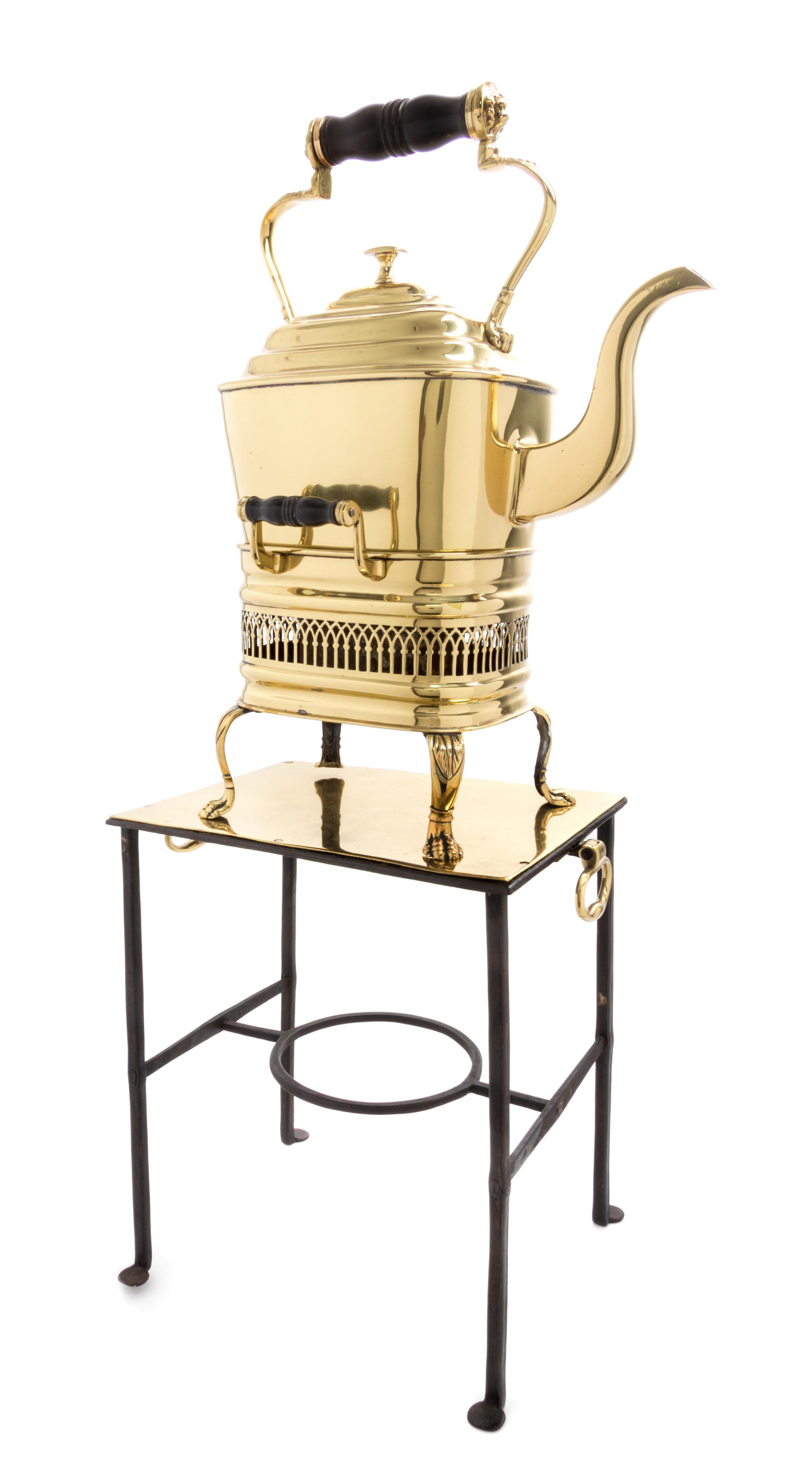 An English Brass Kettle-on-Stand