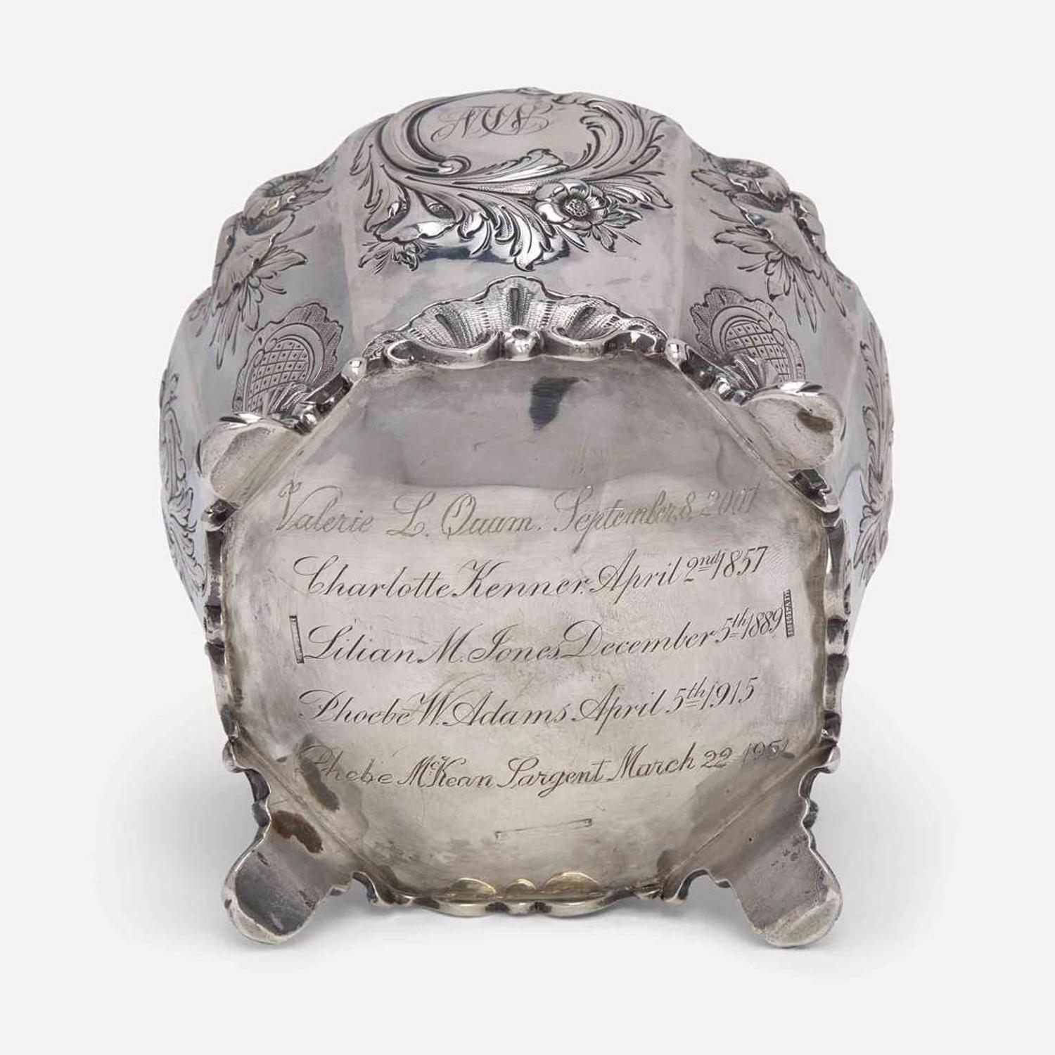 A six-piece coin silver repoussé tea and coffee service Isaac Reed & Son (active c. 1830-1850), Philadelphia, PA, circa 1840