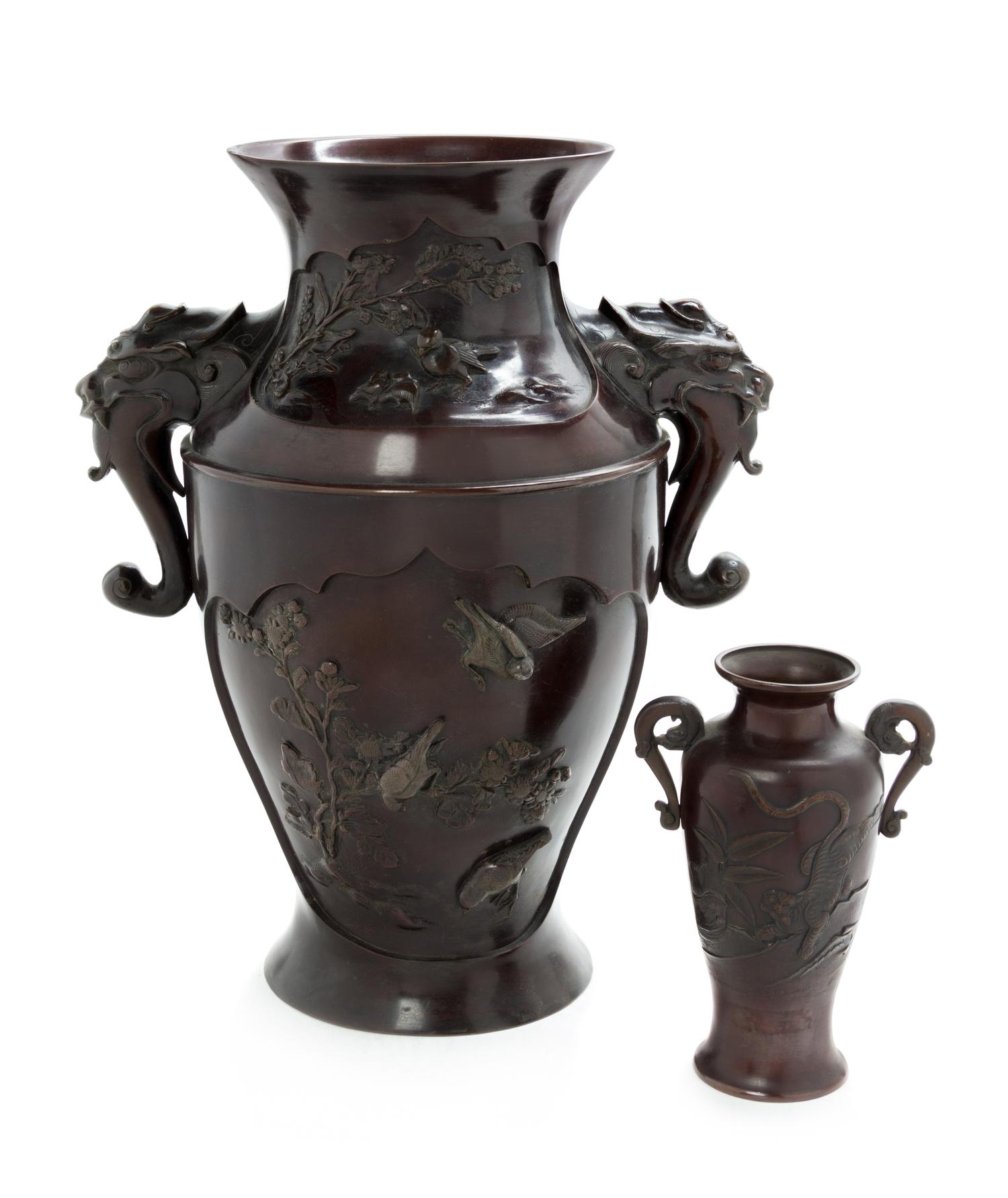 Two Bronze Vases Height of larger 18 inches. — 19TH CENTURY