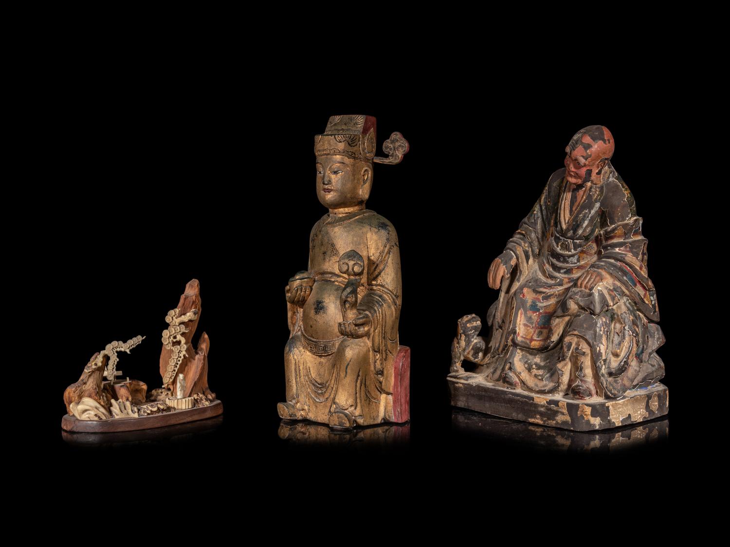Three Asian Carved Wood Articles