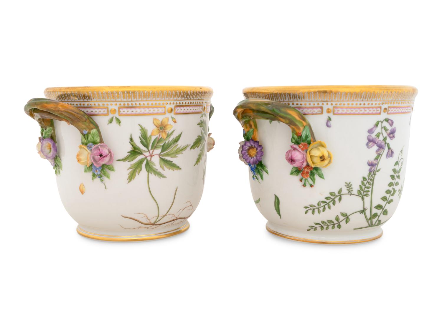 A Pair of Royal Copenhagen Flora Danica Bottle Coolers