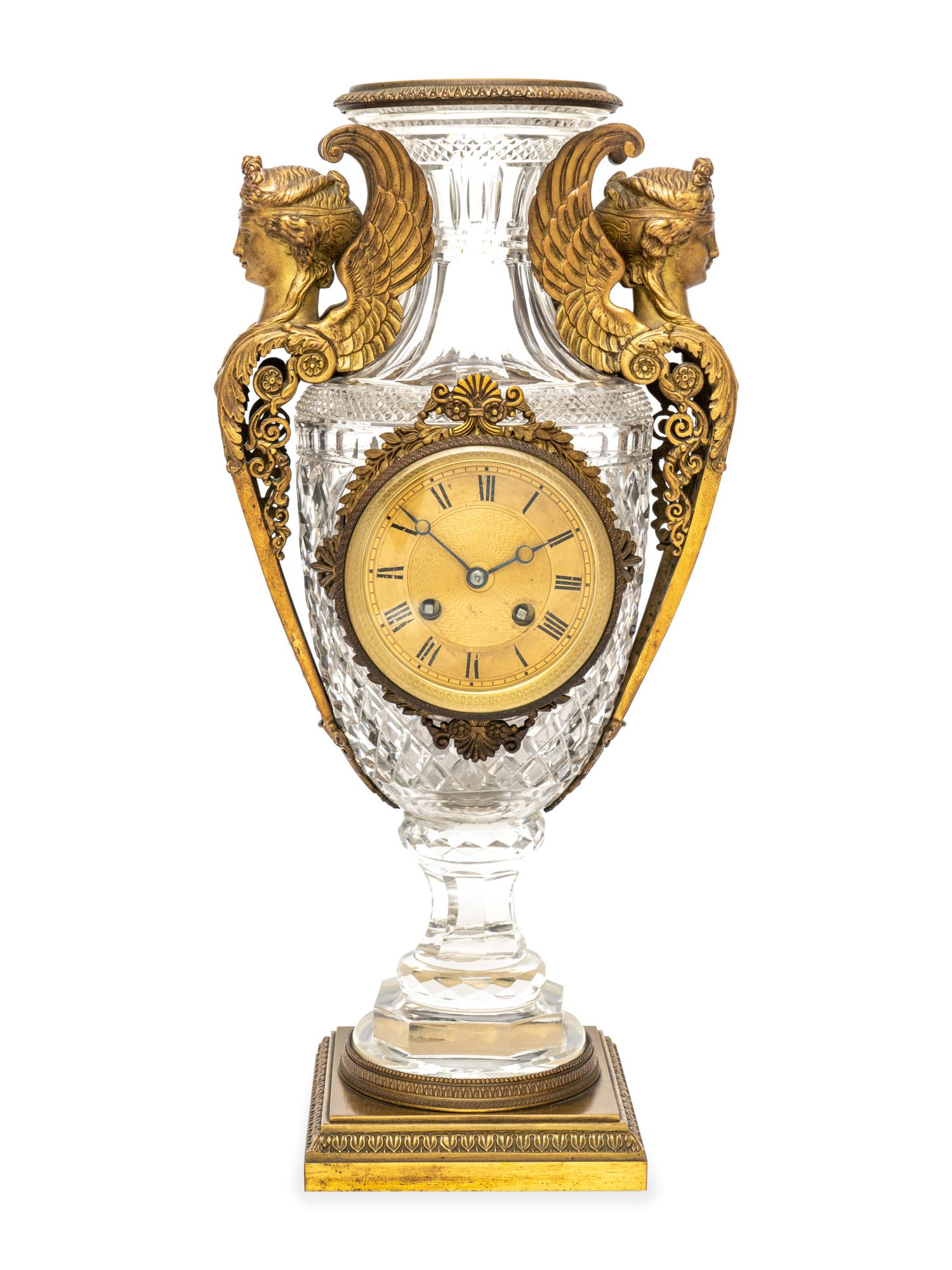 A French Gilt Bronze-Mounted Cut Glass Urn Clock