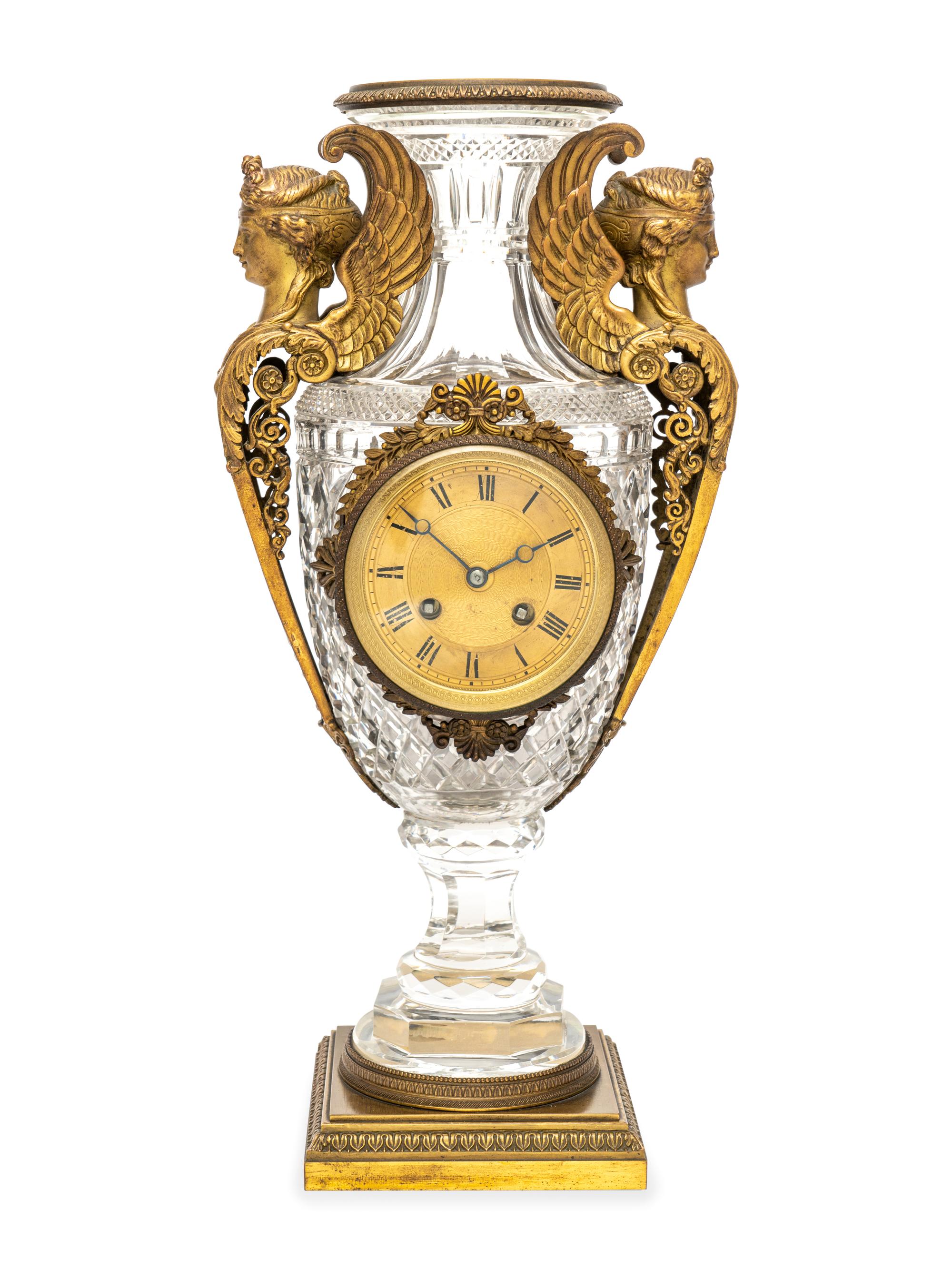 A French Gilt Bronze-Mounted Cut Glass Urn Clock