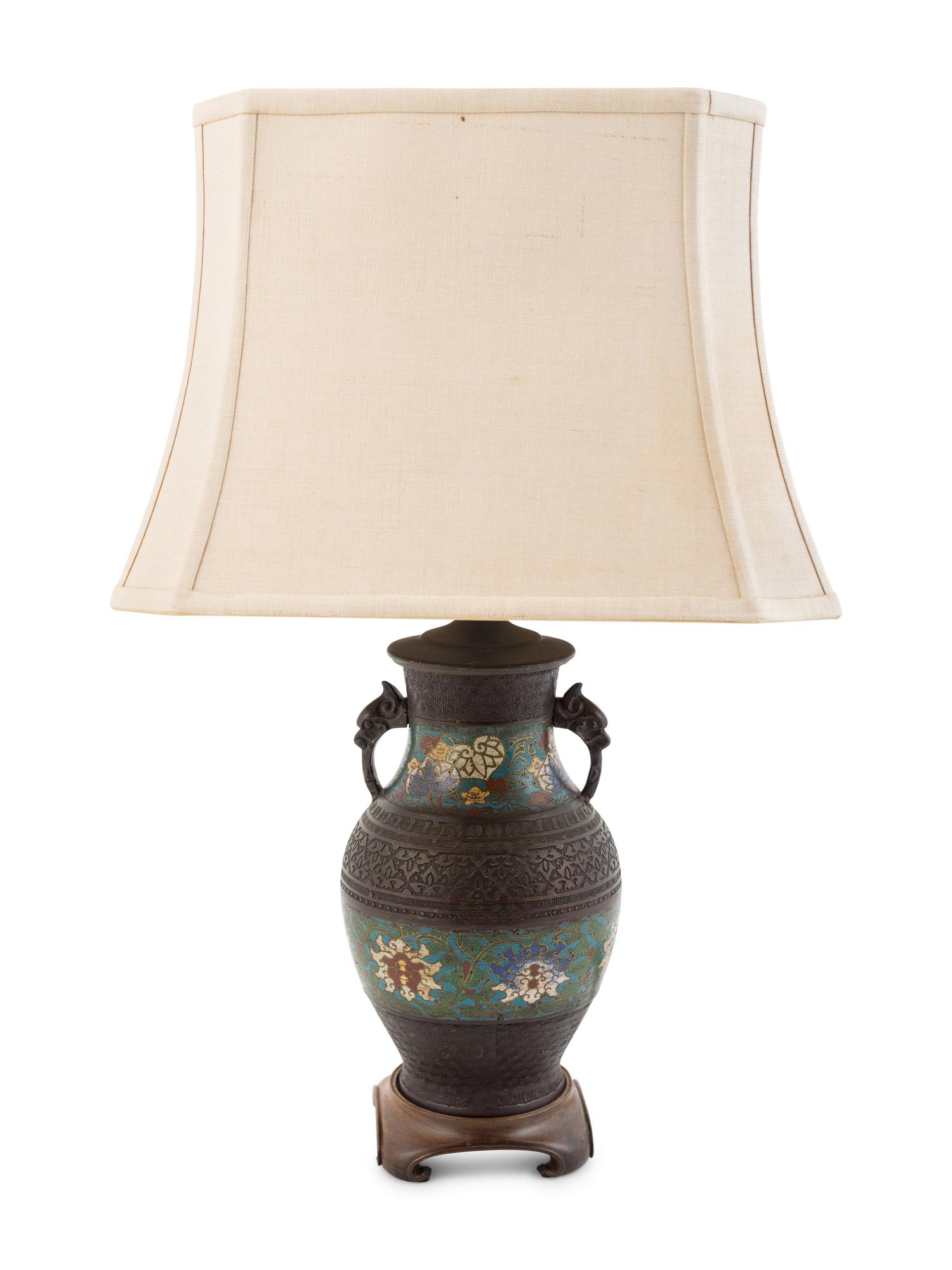 A Cloisonné Vase Mounted as a Lamp