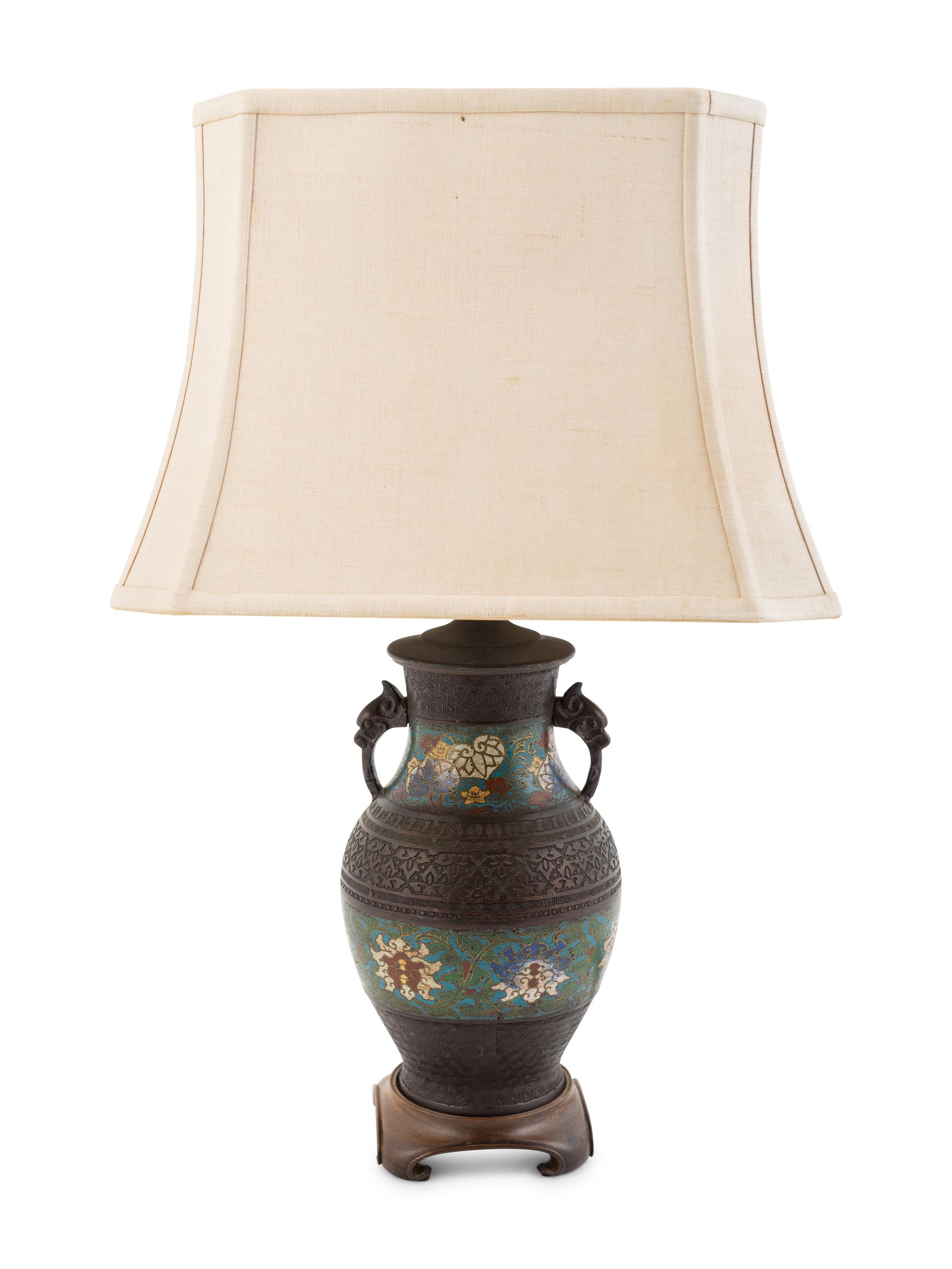 A Cloisonné Vase Mounted as a Lamp