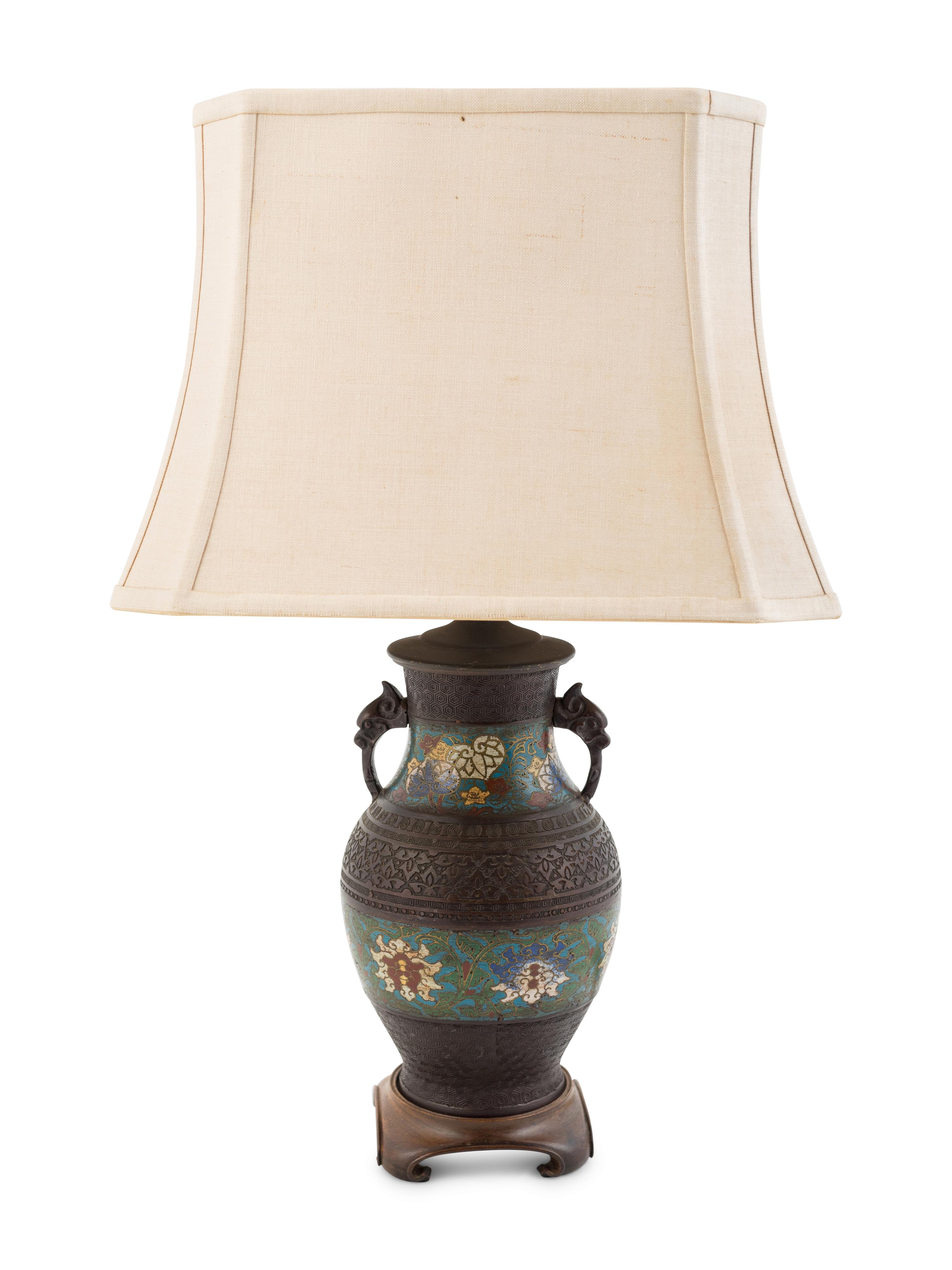A Cloisonné Vase Mounted as a Lamp