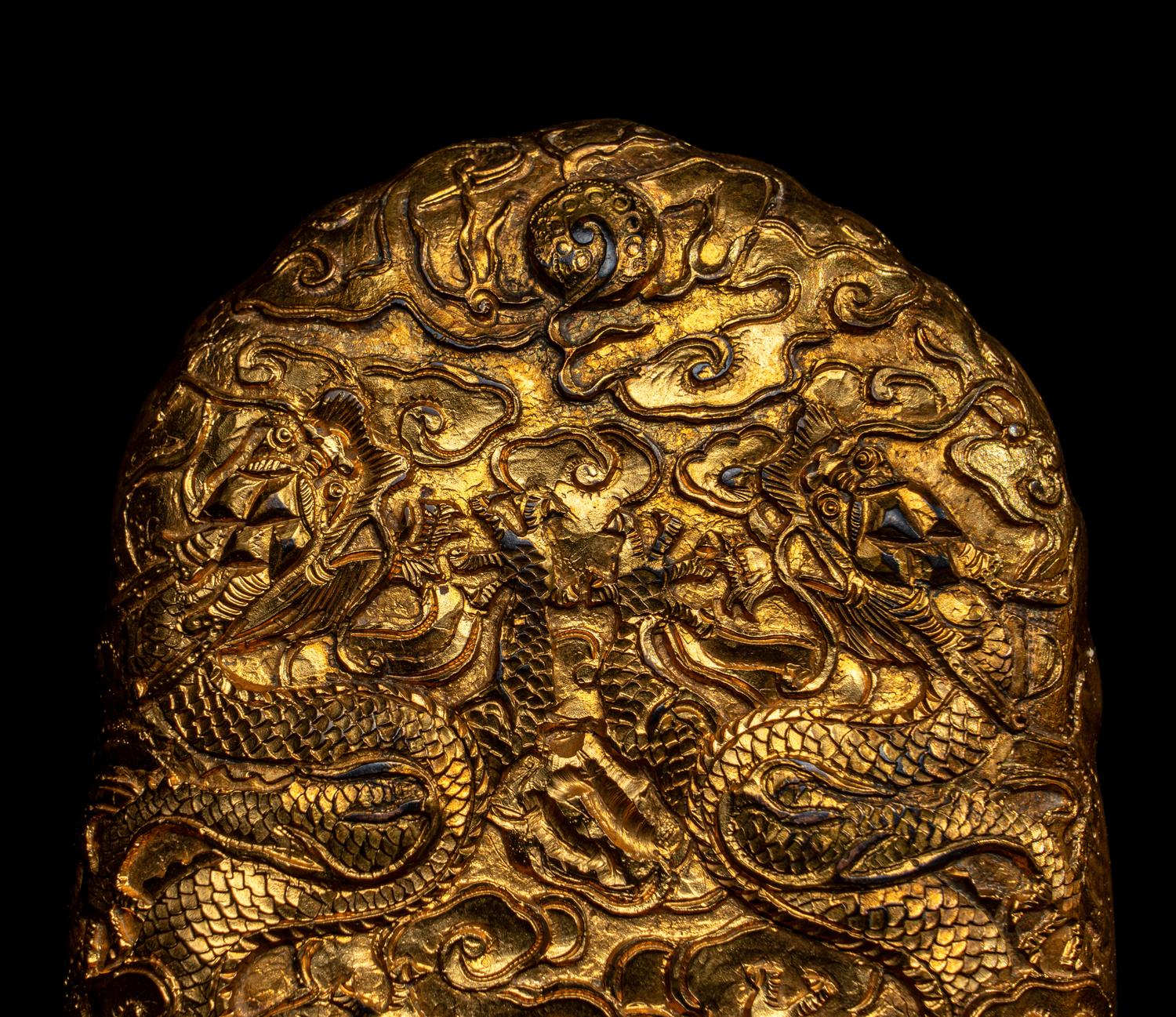 A Chinese Gilt Bronze 'Dragon' Two-Part Tally