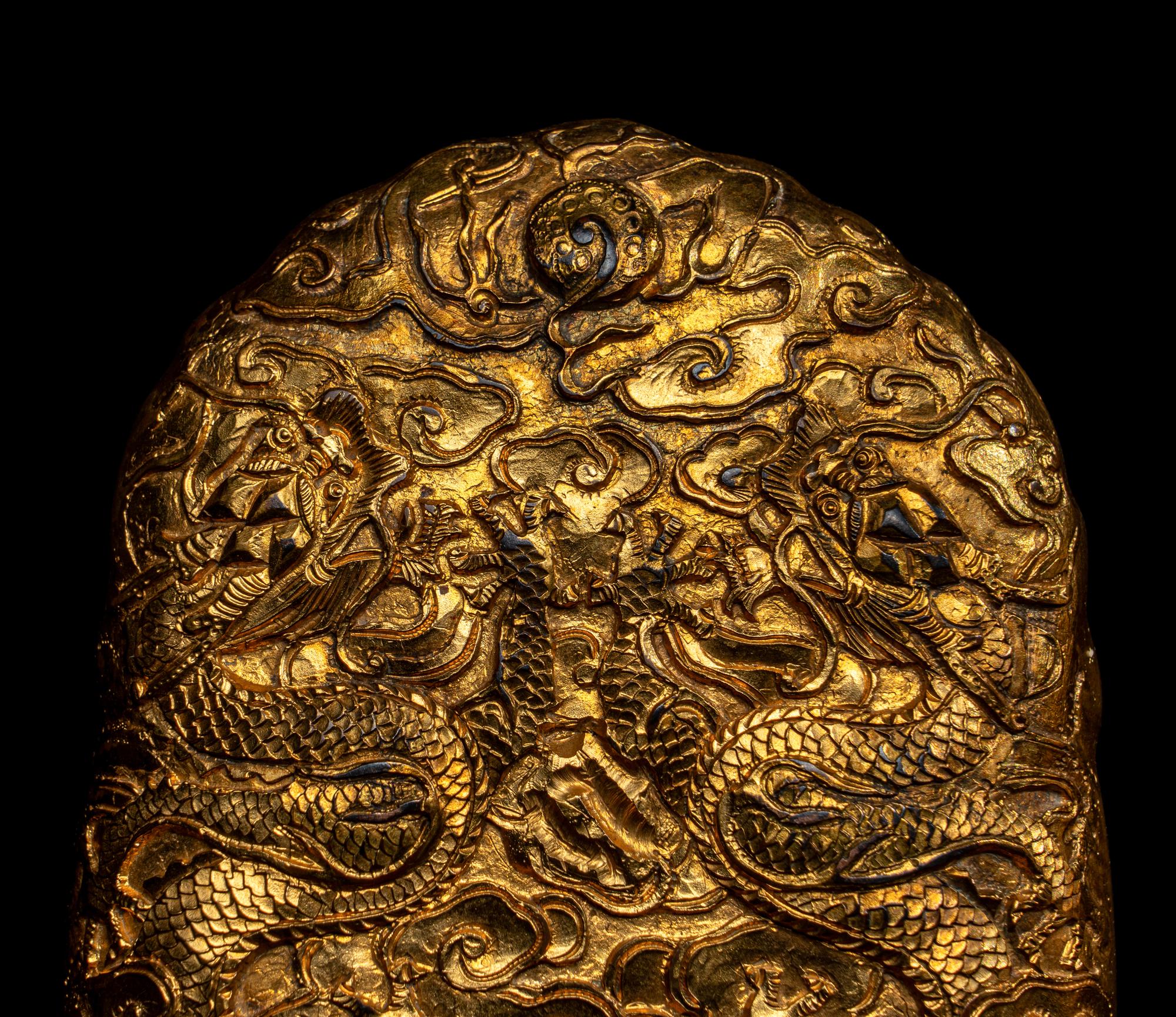 A Chinese Gilt Bronze 'Dragon' Two-Part Tally