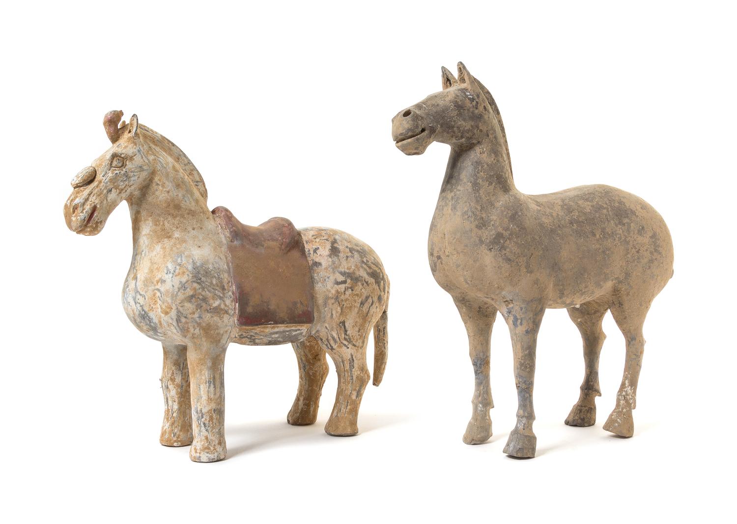 Two Pottery Figures of Horses — HAN DYNASTY