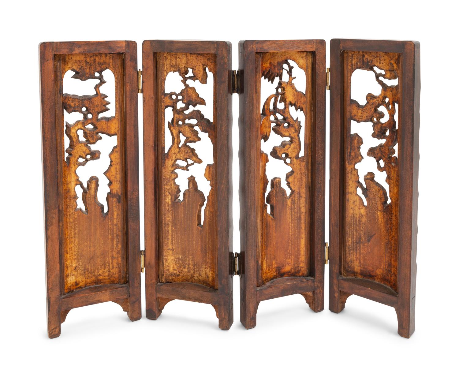 A Chinese Carved Bamboo and Hardwood Table Screen