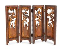 A Chinese Carved Bamboo and Hardwood Table Screen