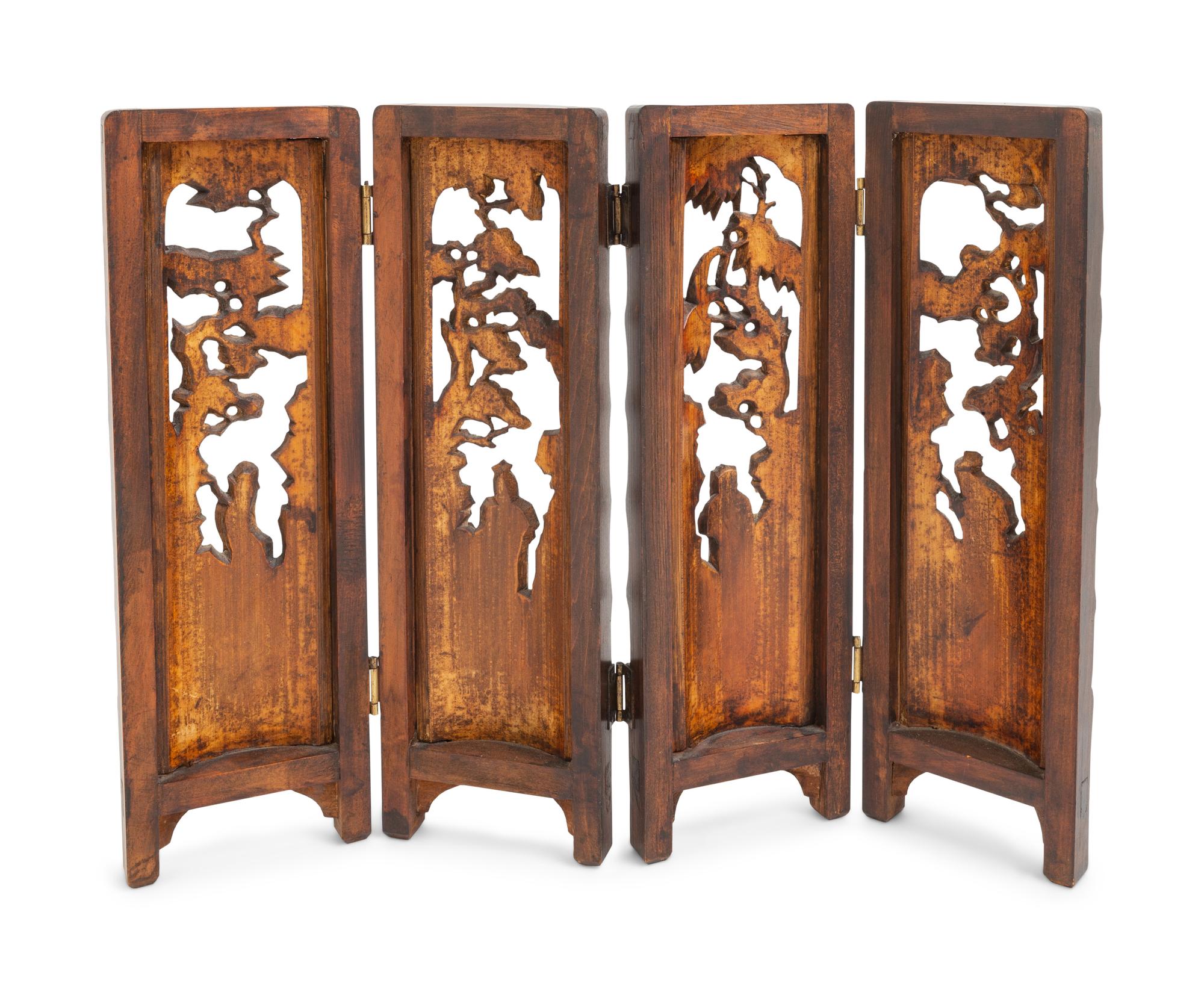 A Chinese Carved Bamboo and Hardwood Table Screen