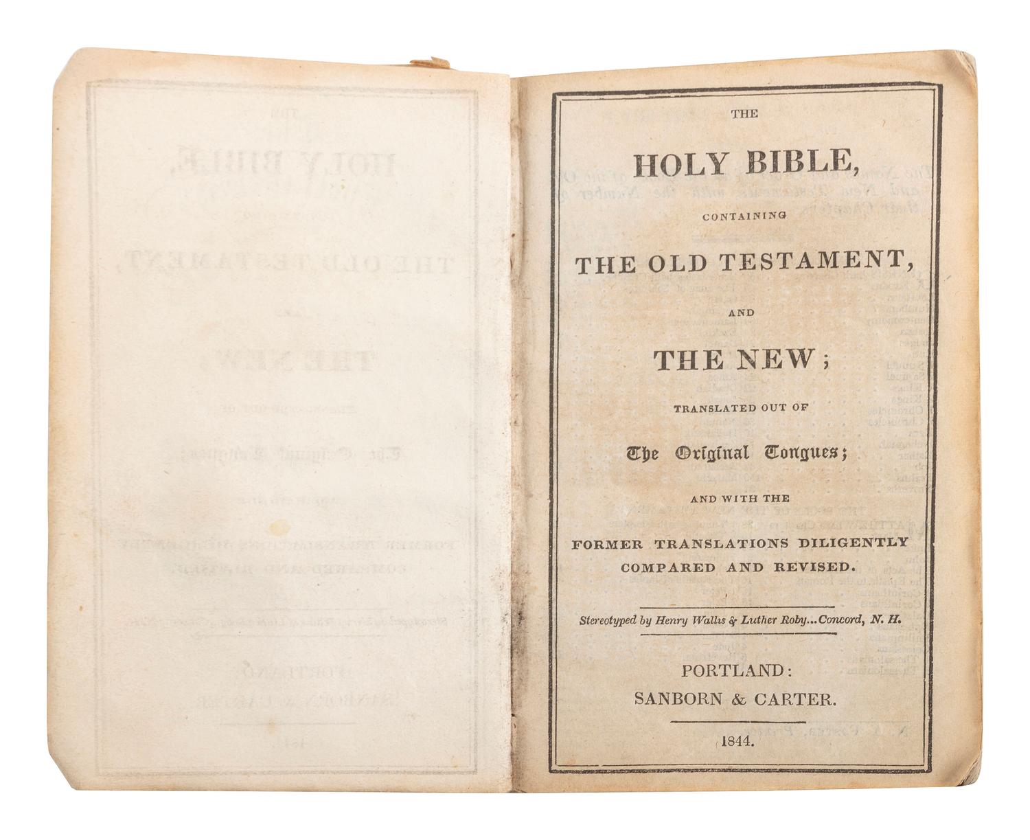 [CIVIL WAR]. Bible identified to CSA Private W.J. Bruce, 7th TN Infantry, found at the Battle of Resaca by Union Private J.A. Richmond, 103rd OH Infantry.