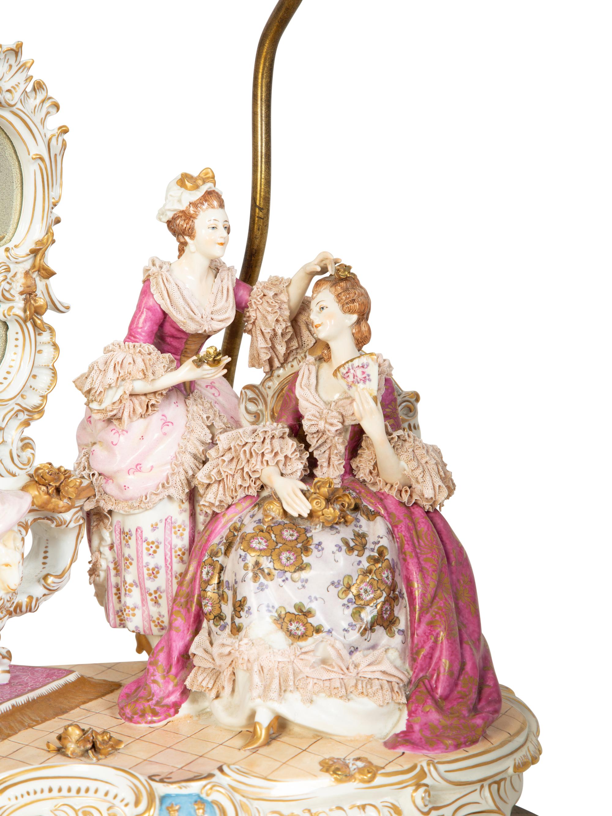 A Dresden Porcelain Figural Group Mounted as a Lamp — 19th/20th Century
