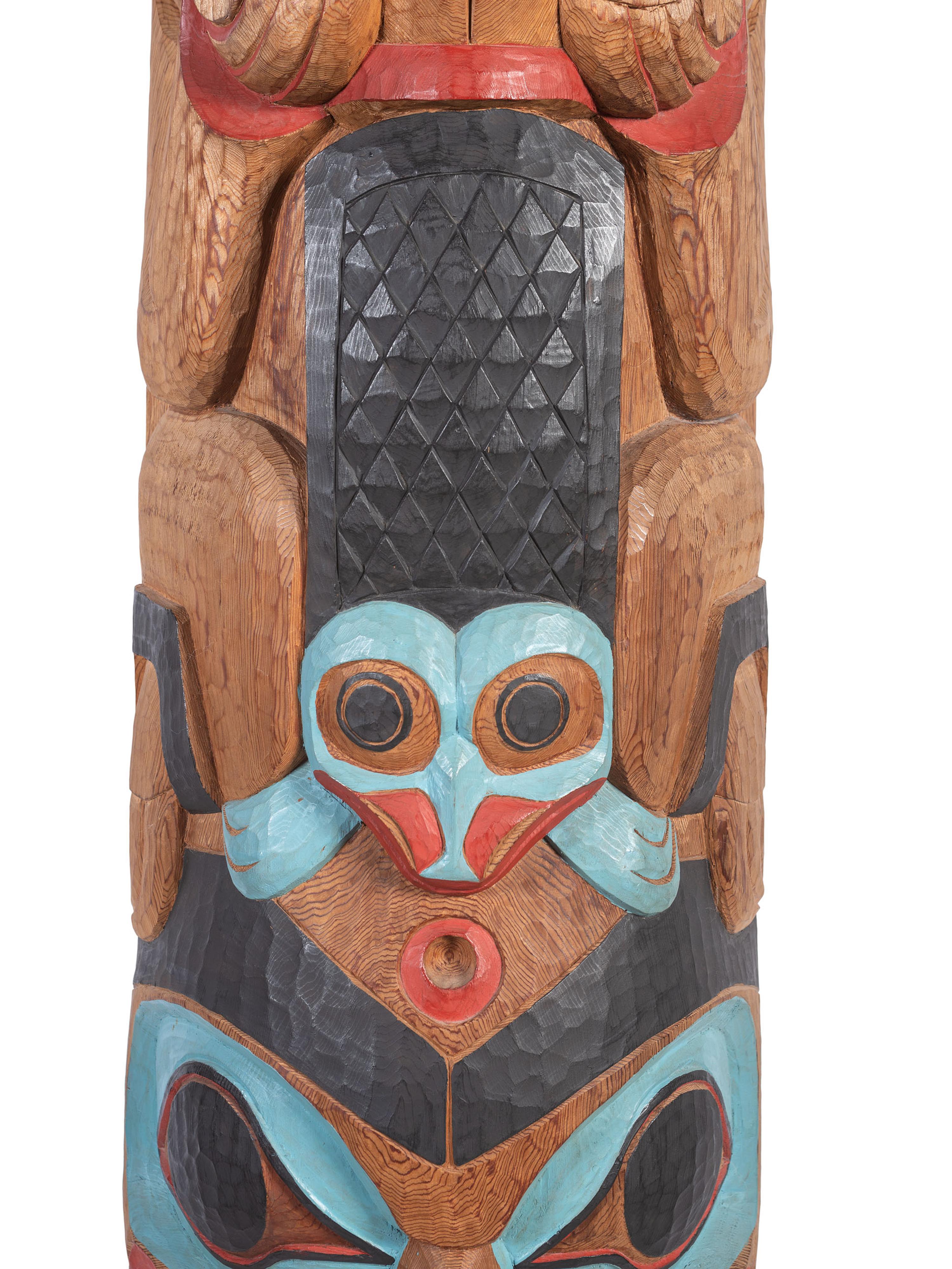 Large Carved and Brightly Painted Totem Pole