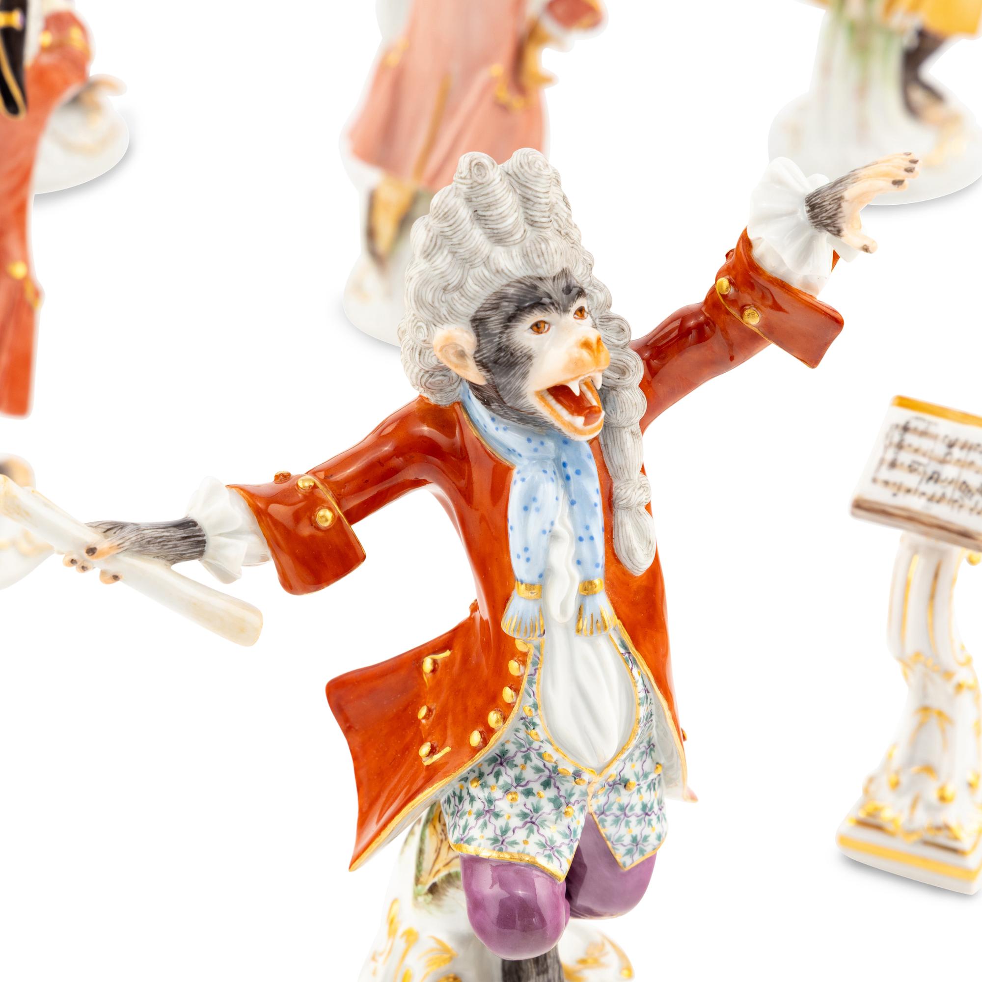 A Meissen Porcelain Twenty-Piece Monkey Orchestra