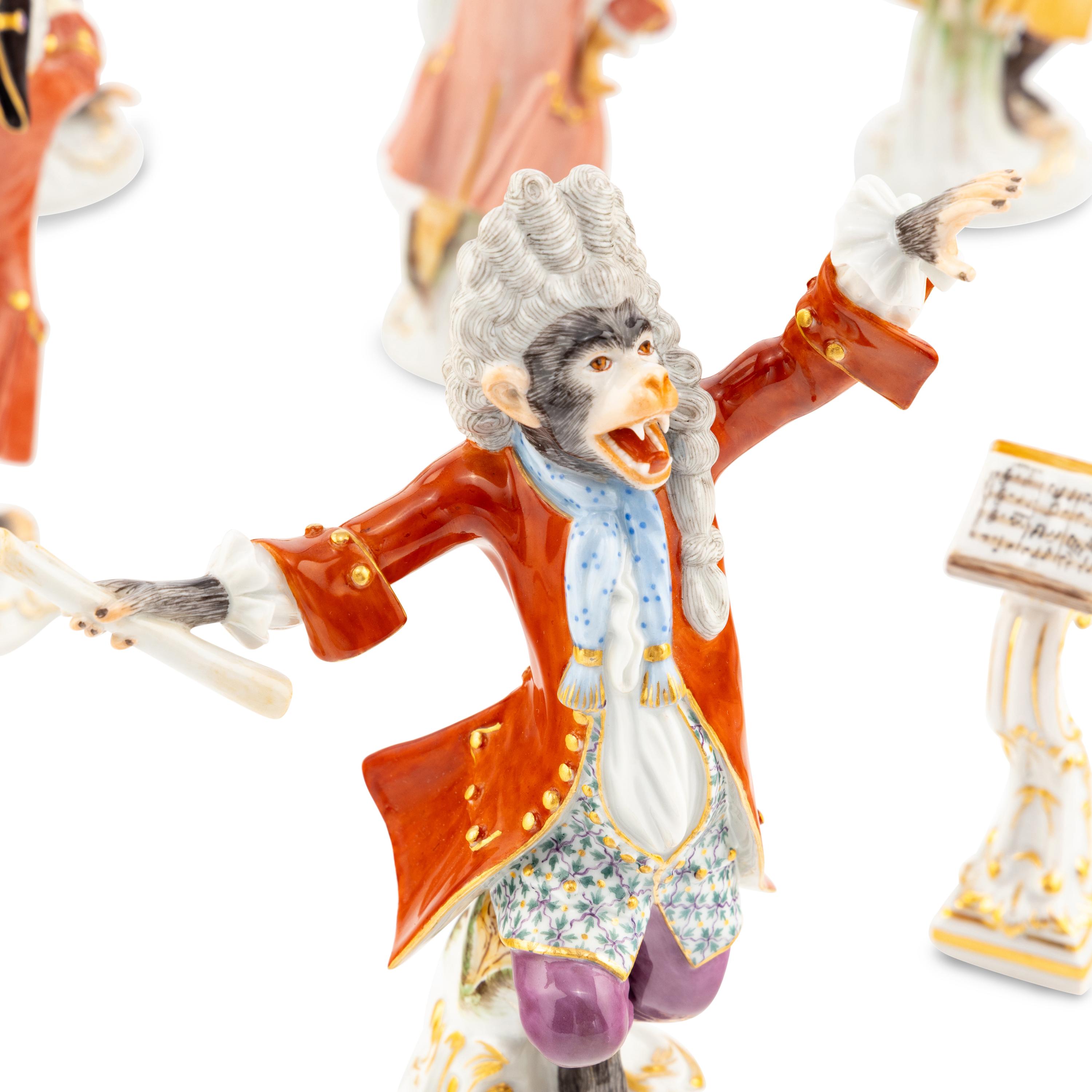 A Meissen Porcelain Twenty-Piece Monkey Orchestra