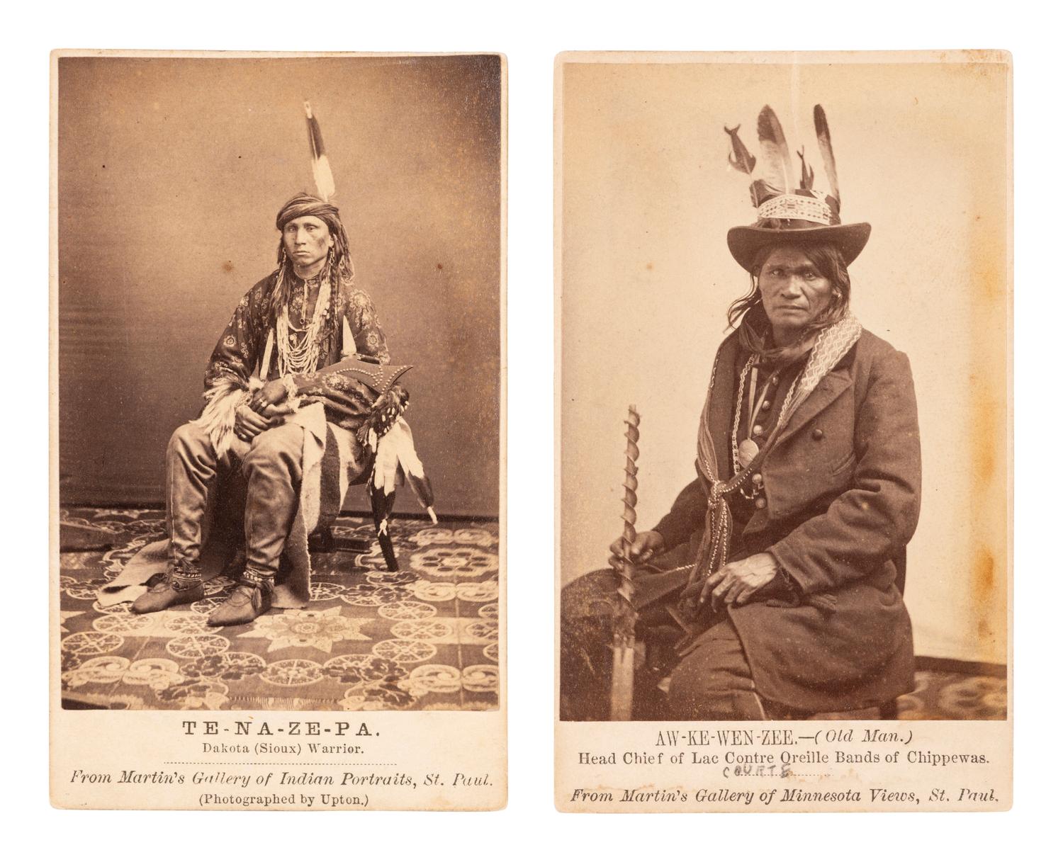 [NATIVE AMERICANS] 2 CDVs of Sioux, incl. Te-Na-Ze-Pa, participant in the 1862 Minnesota Uprising.