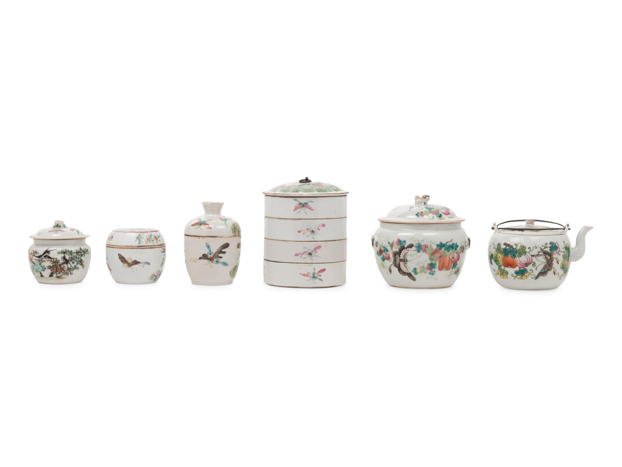 Six Chinese Famille Rose Porcelain Wares