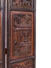 A Chinese Carved Hardwood Four-Panel Floor Screen