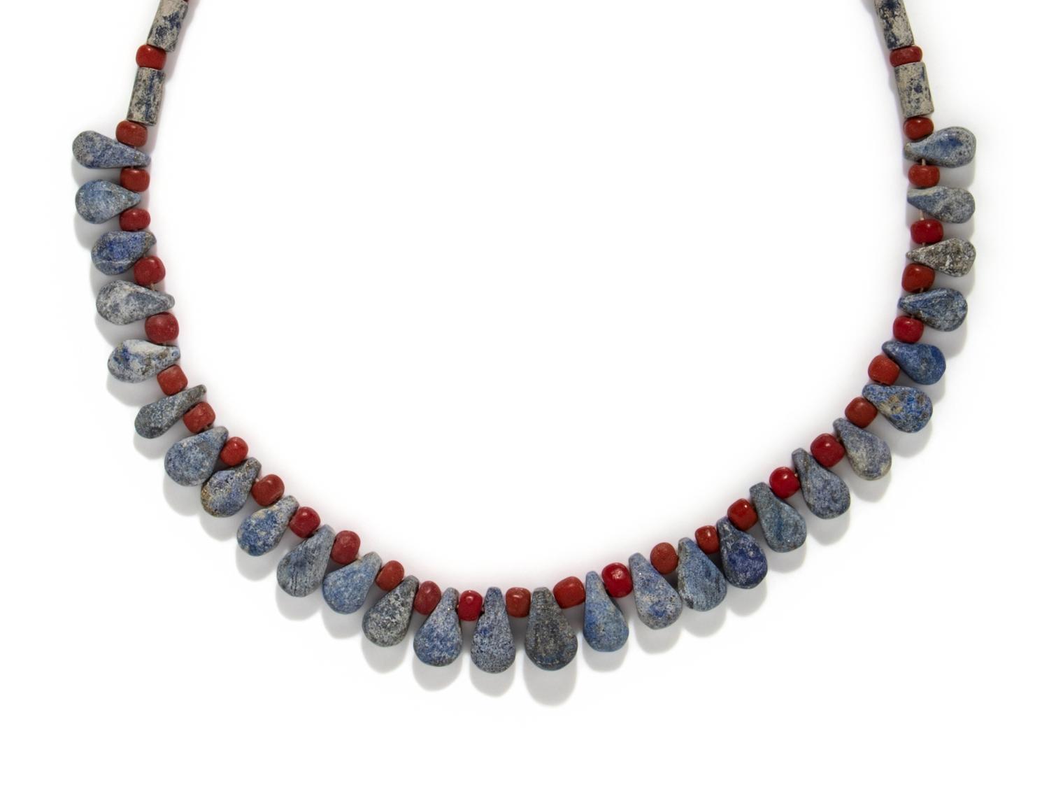 A Near Eastern Lapis Lazuli and Red Jasper Bead Necklace