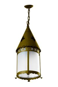 A Brass and Glass Pendant Light Fixture 14.5" W x 14.5" D x 45" H — Argentina, Circa 1920