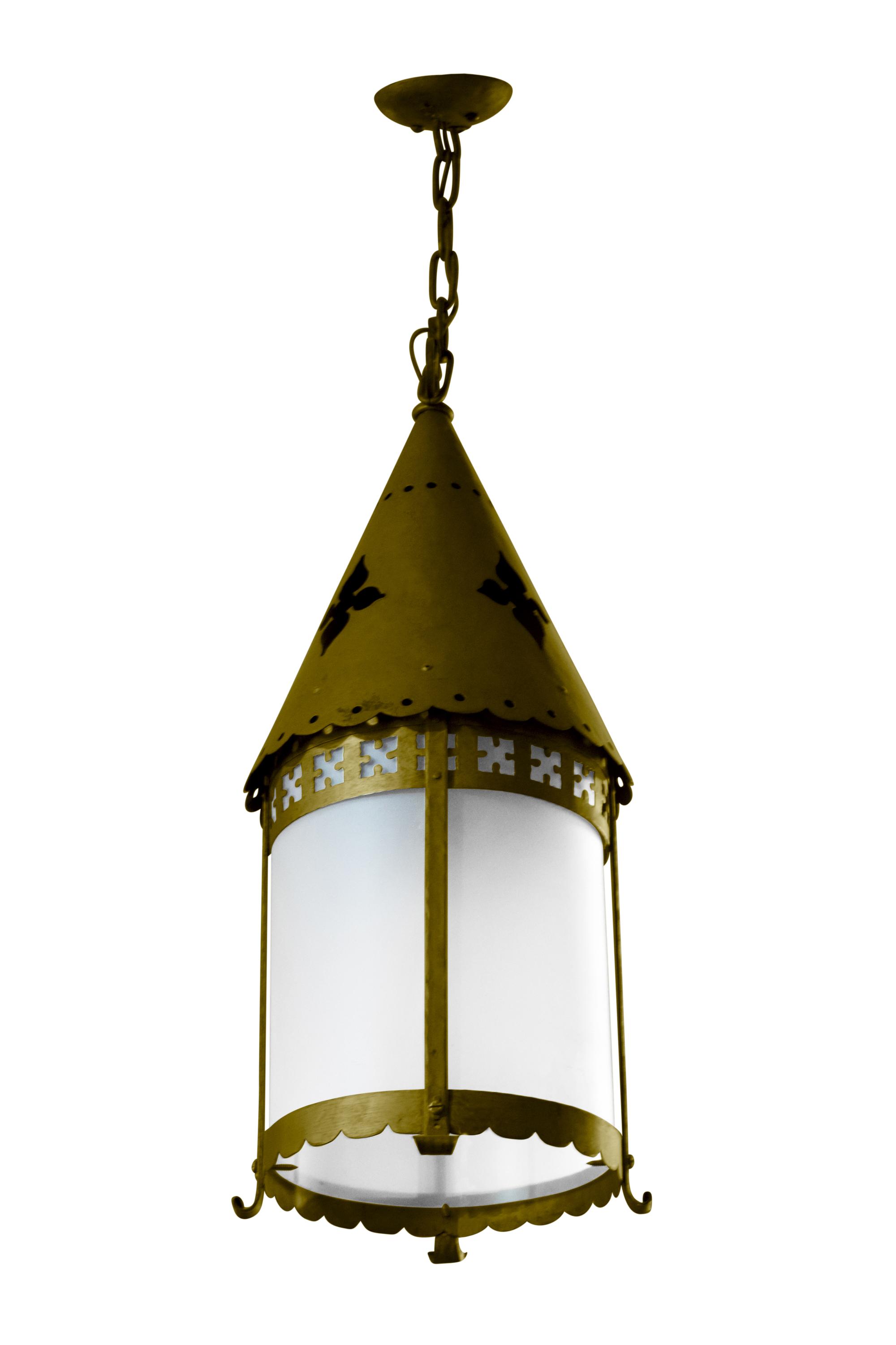 A Brass and Glass Pendant Light Fixture 14.5" W x 14.5" D x 45" H — Argentina, Circa 1920