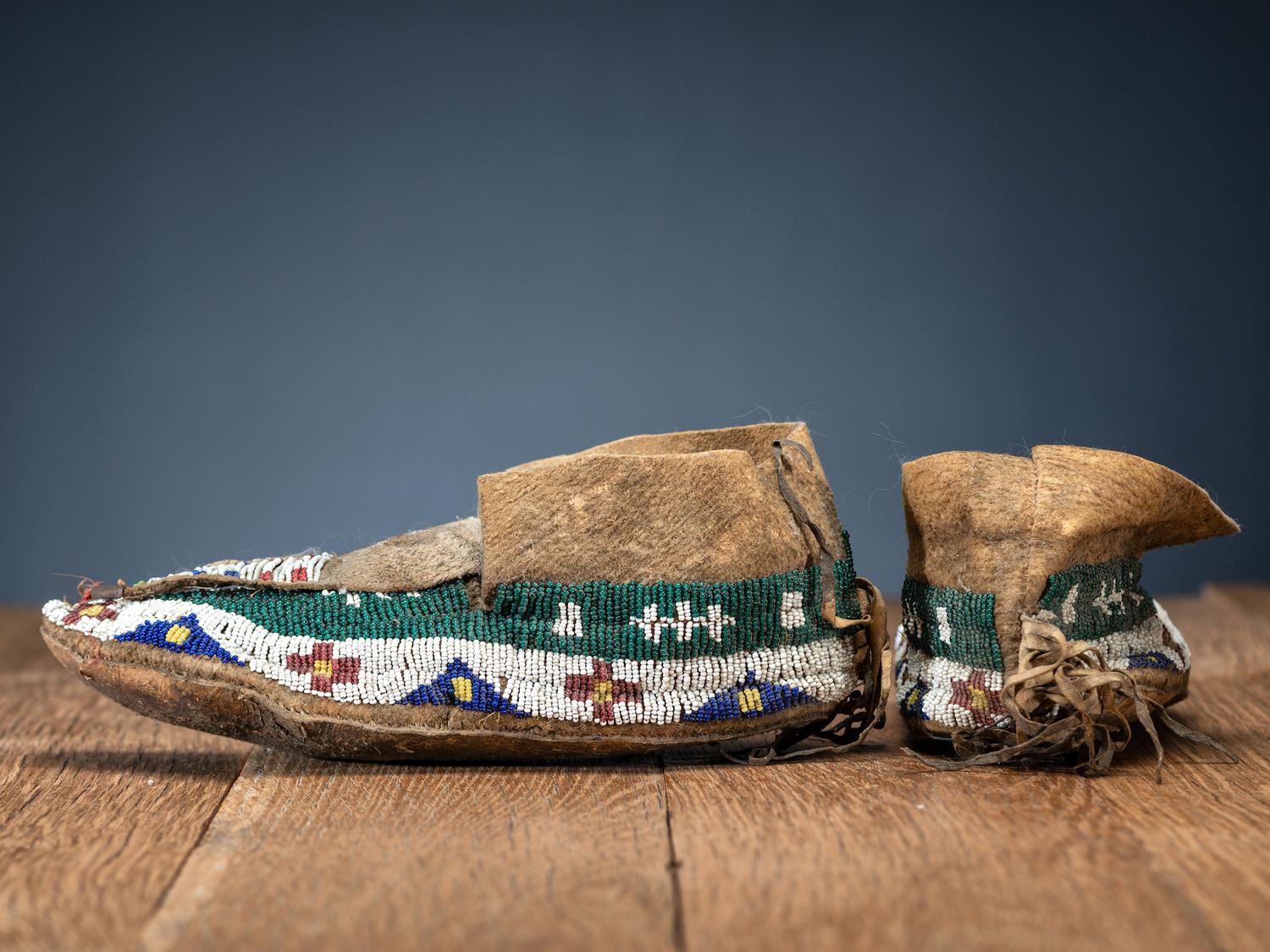 Sioux and Cheyenne Beaded Hide Moccasins