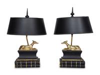 A Pair of Chapman Parcel Gilt Recumbent Canine Lamps