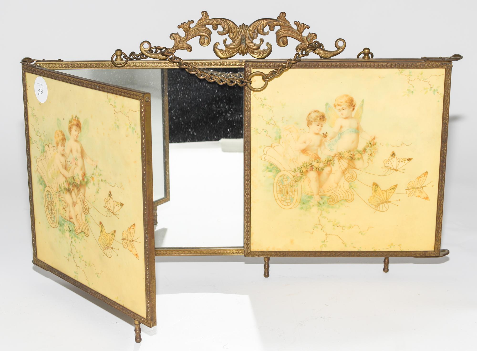 A French Gilt Metal Three Fold Dressing Mirror Width 17 1/2 inches (closed). — FIRST HALF 20TH CENTURY