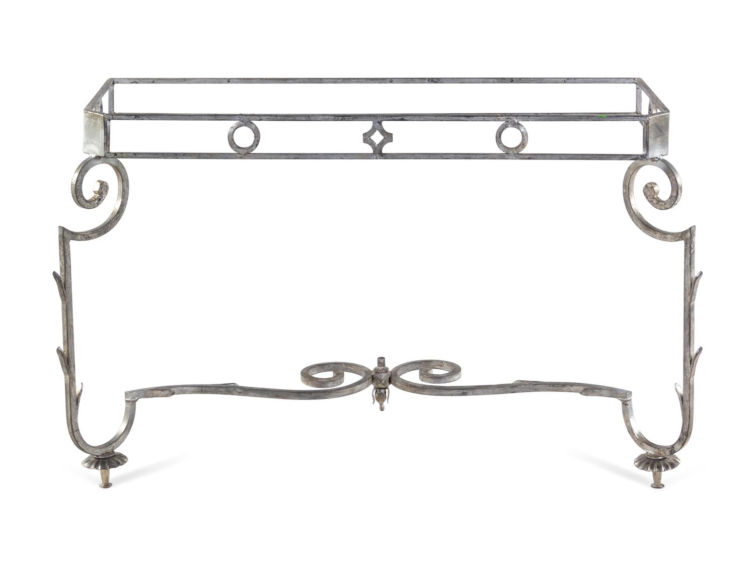 A Silvered Wrought Metal Console Table Base After Gilbert Poillerat