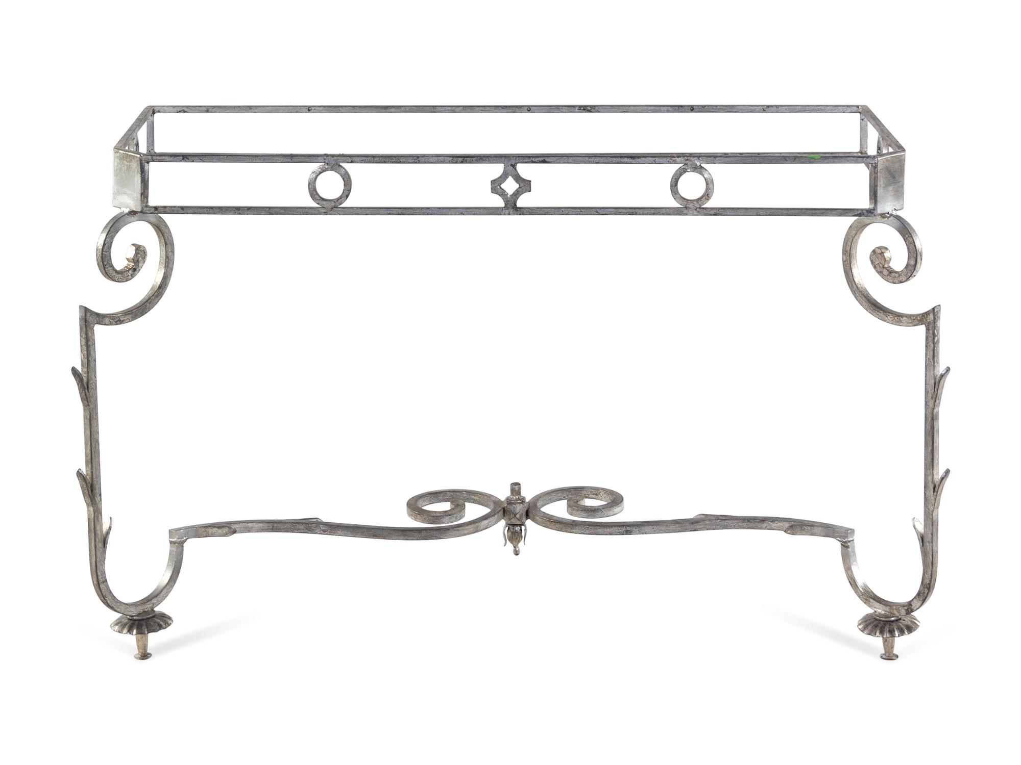 A Silvered Wrought Metal Console Table Base After Gilbert Poillerat