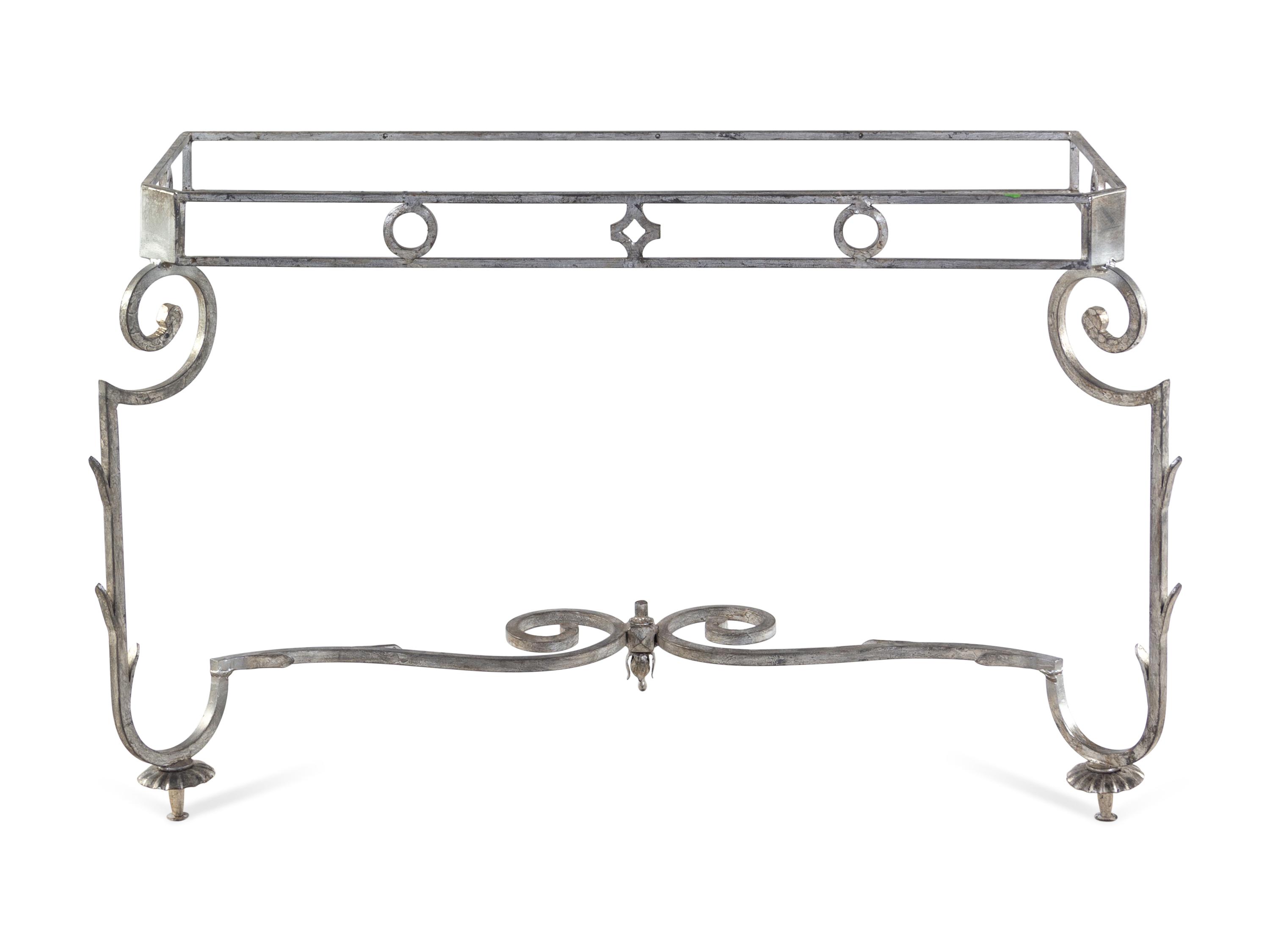 A Silvered Wrought Metal Console Table Base After Gilbert Poillerat