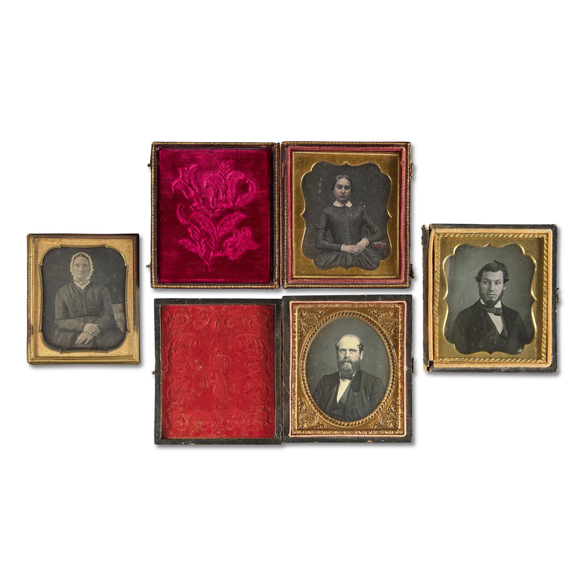 [Early Photography] Group of 38 Sixth Plate Daguerreotypes of Men and Women