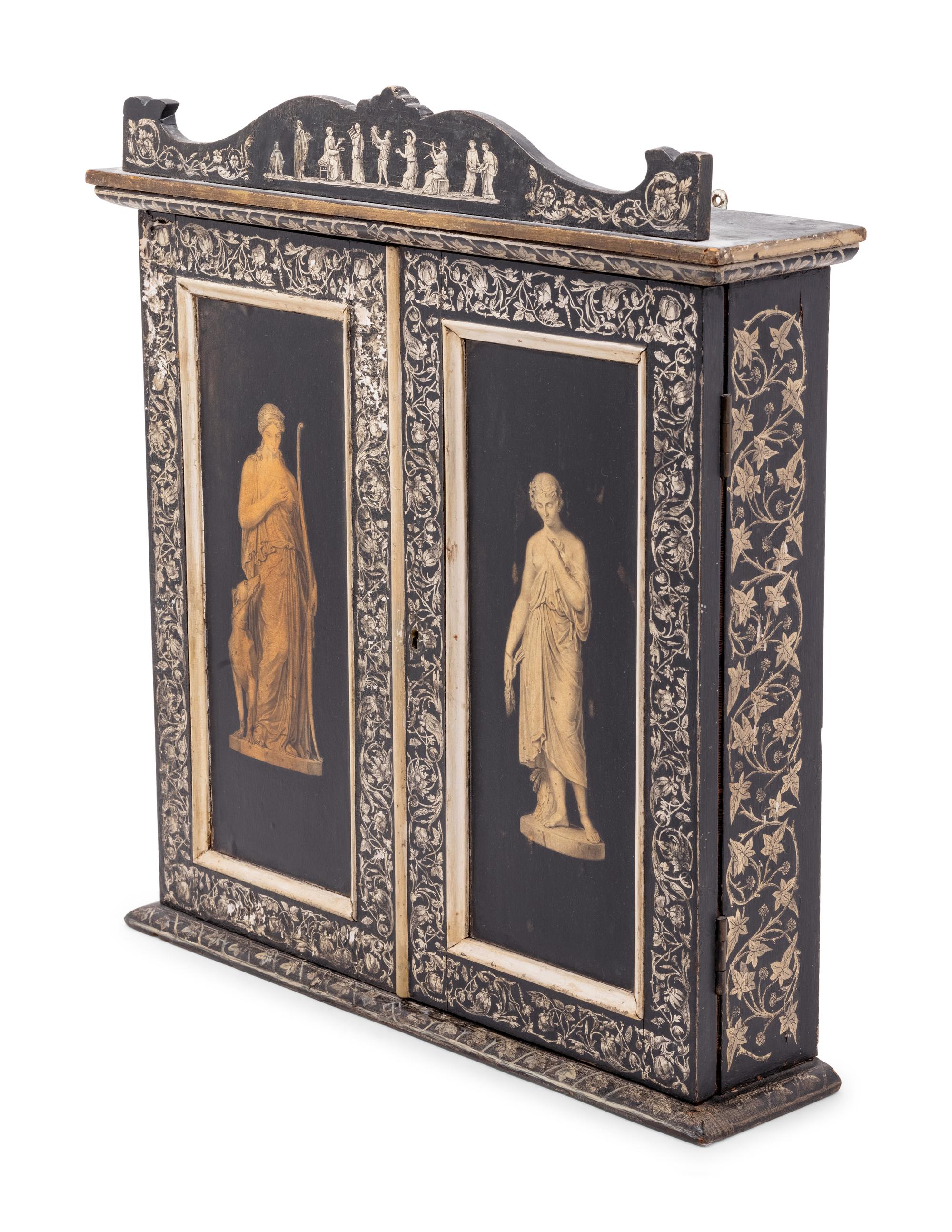 A Continental Painted Hanging Cupboard Decorated with Classical Figures