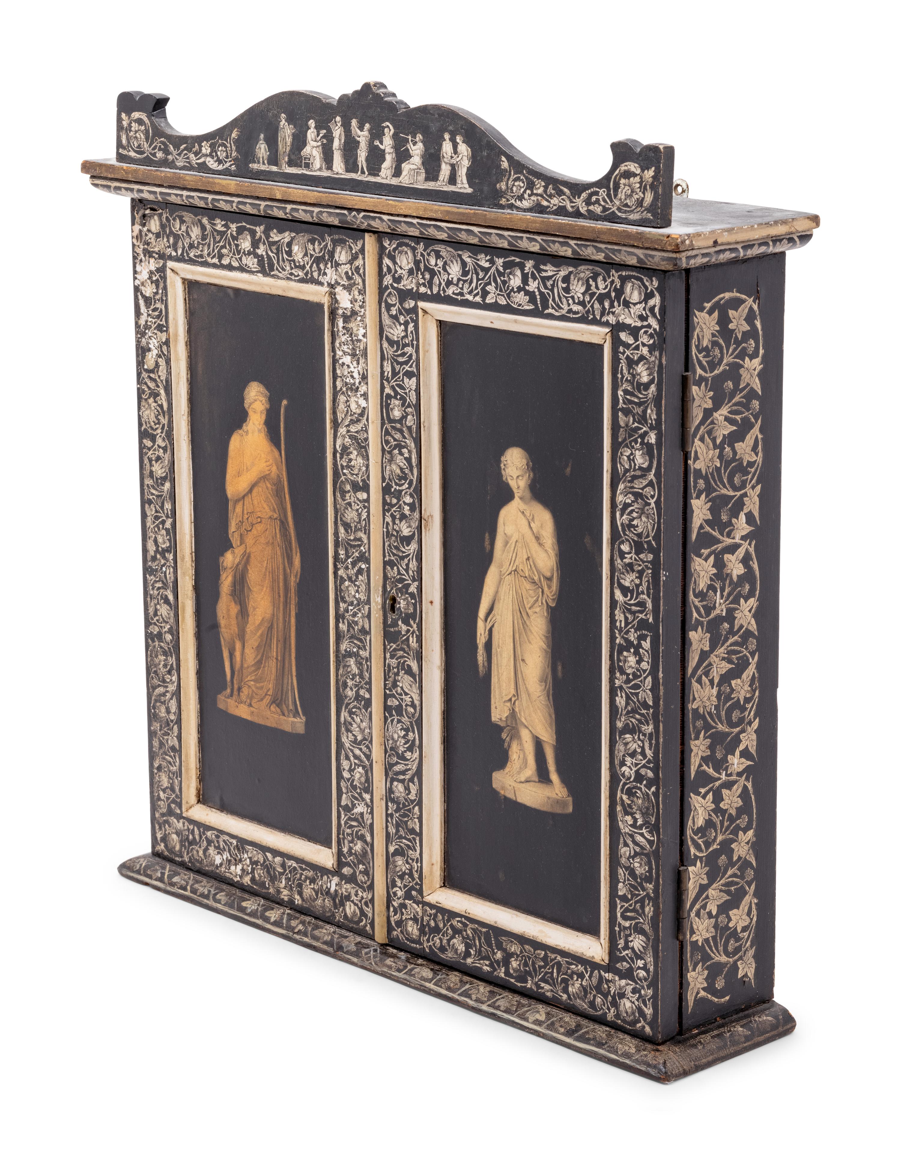 A Continental Painted Hanging Cupboard Decorated with Classical Figures