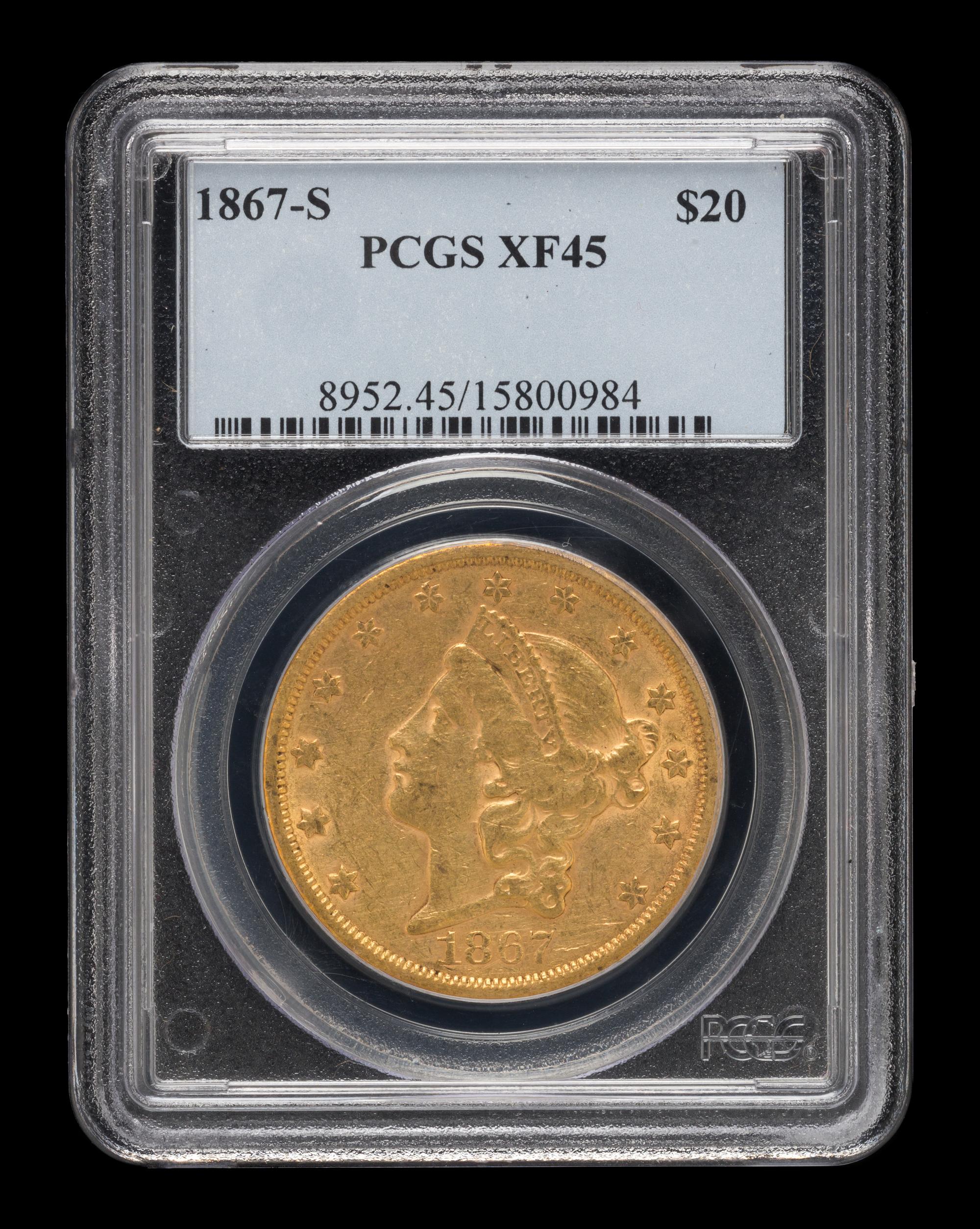 A United States 1867-S Liberty Head $20 Gold Coin