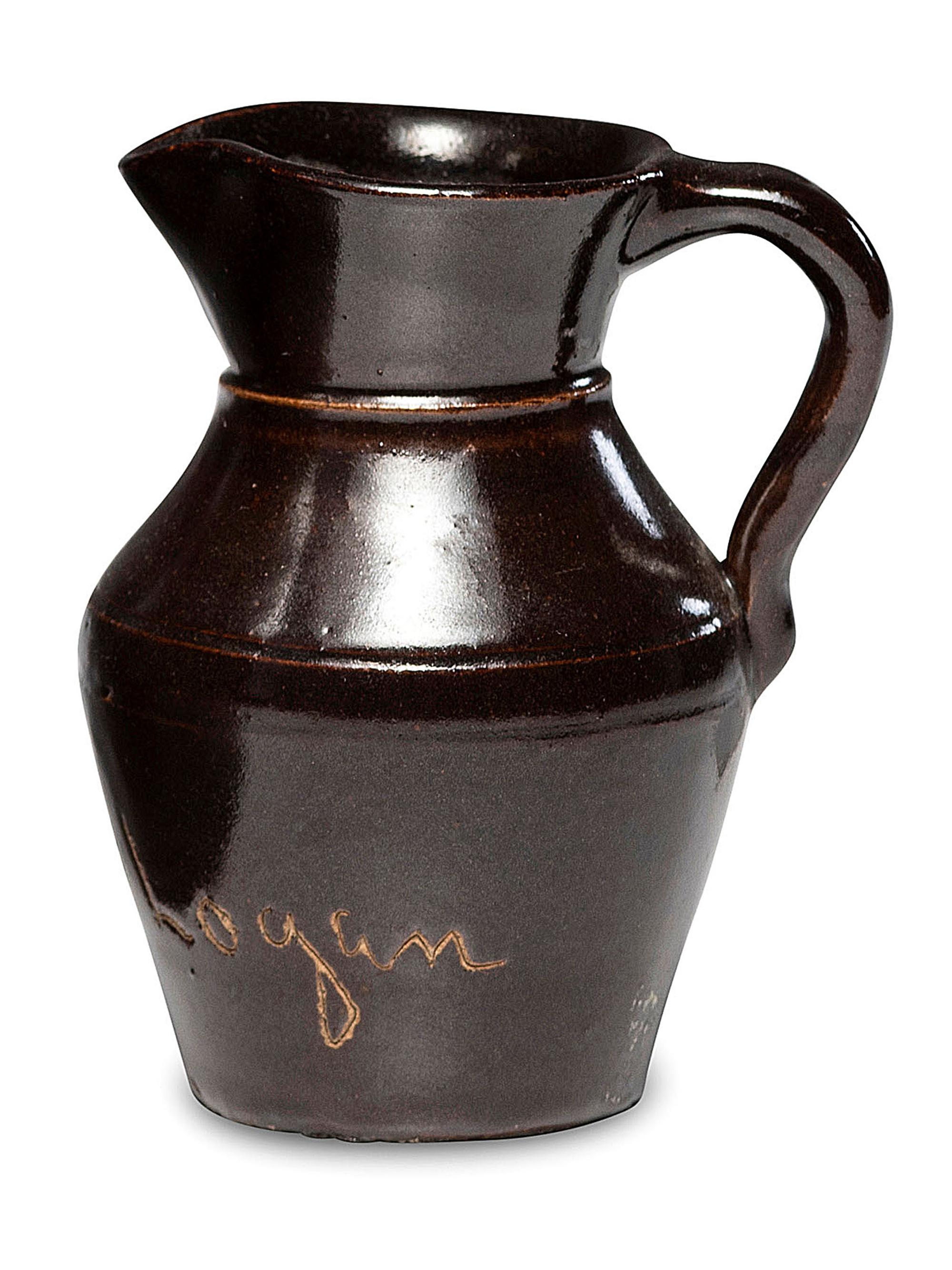 A Miniature Albany Slip-Glazed Political Campaign Favor Pitcher