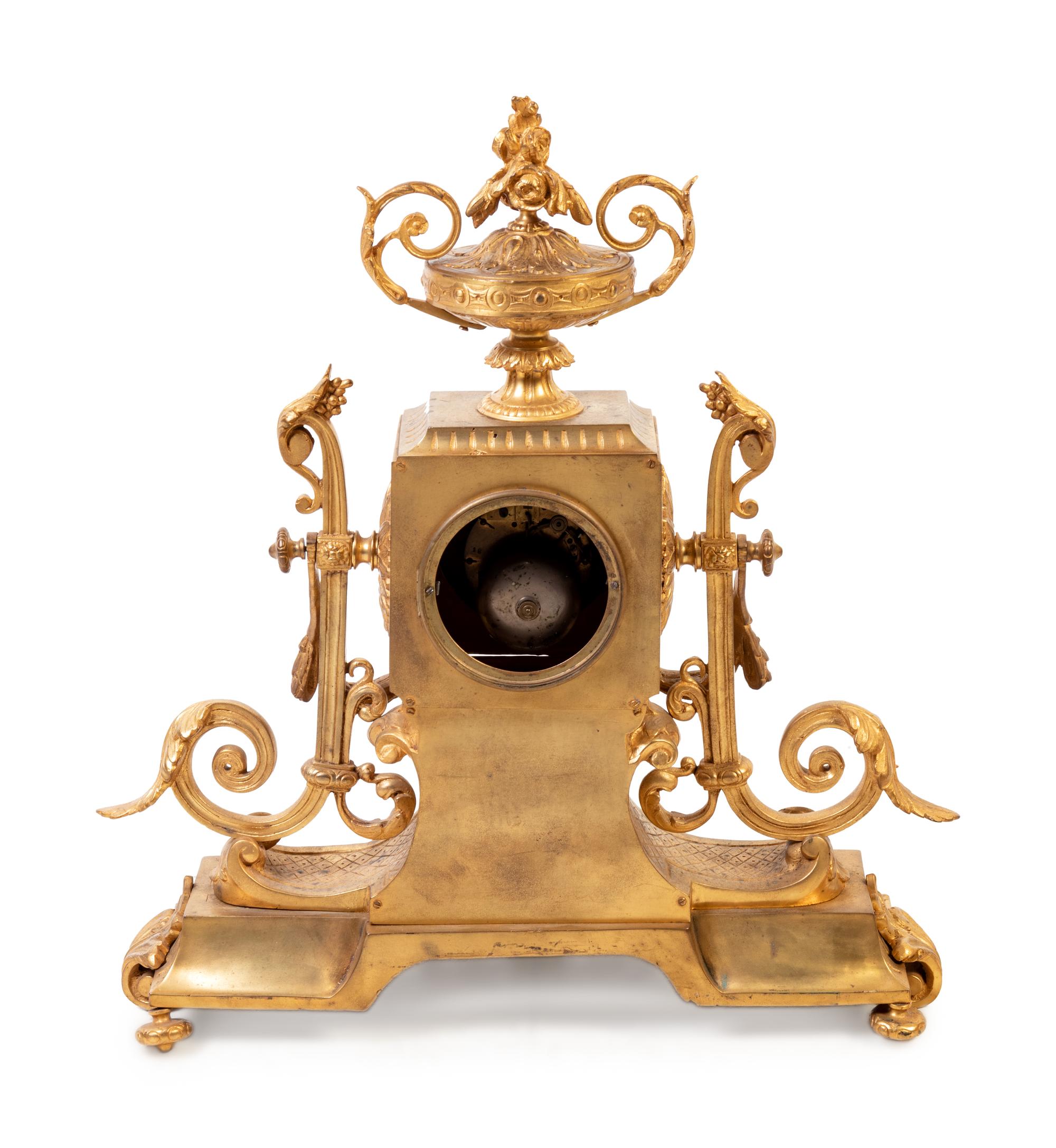 A Louis XVI Style Gilt Bronze Mantel Clock