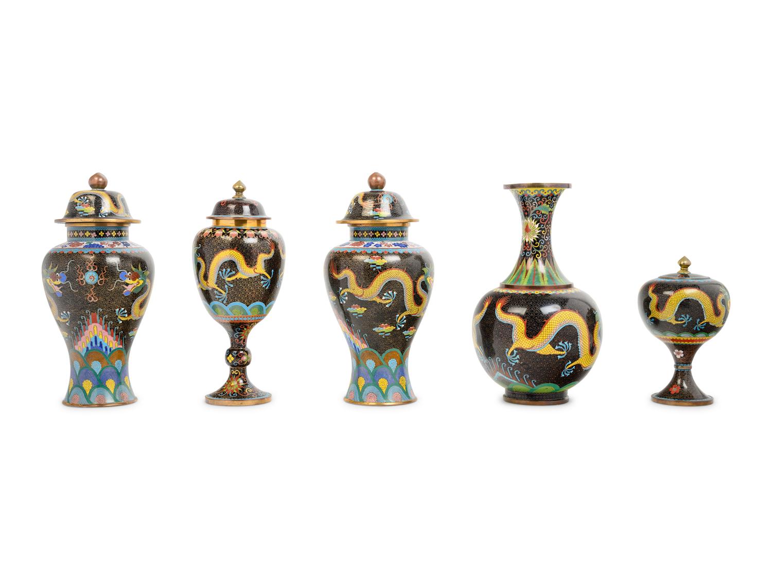 10 Chinese Cloisonné Enamel Vessels