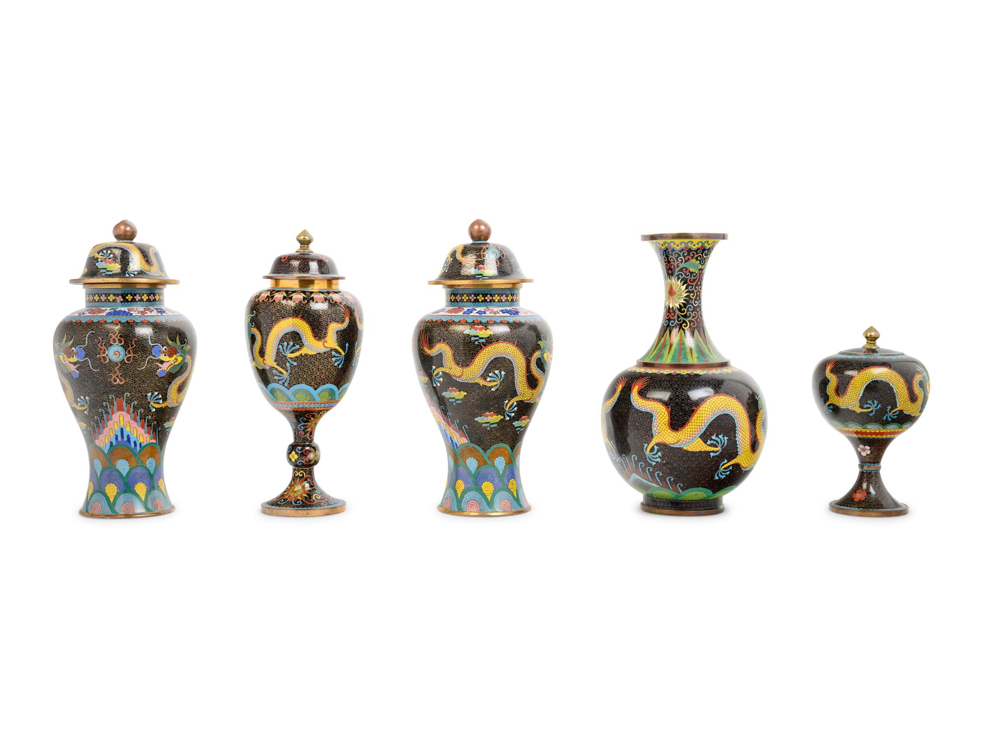 10 Chinese Cloisonné Enamel Vessels
