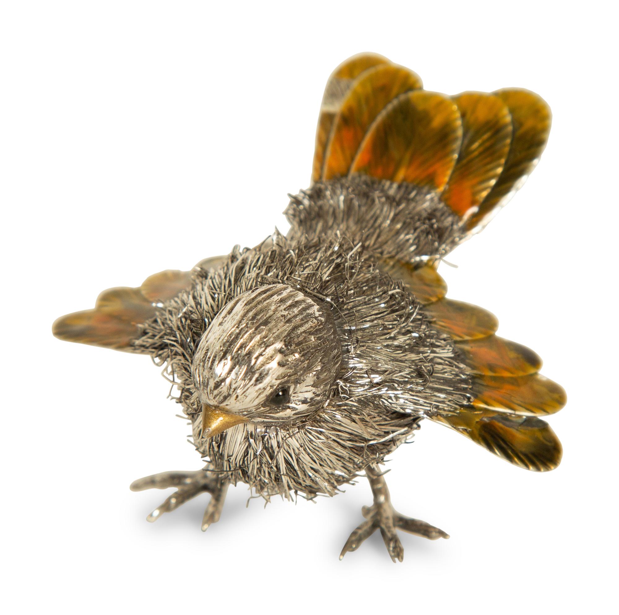 Two Italian Silver and Enamel Bird Figures