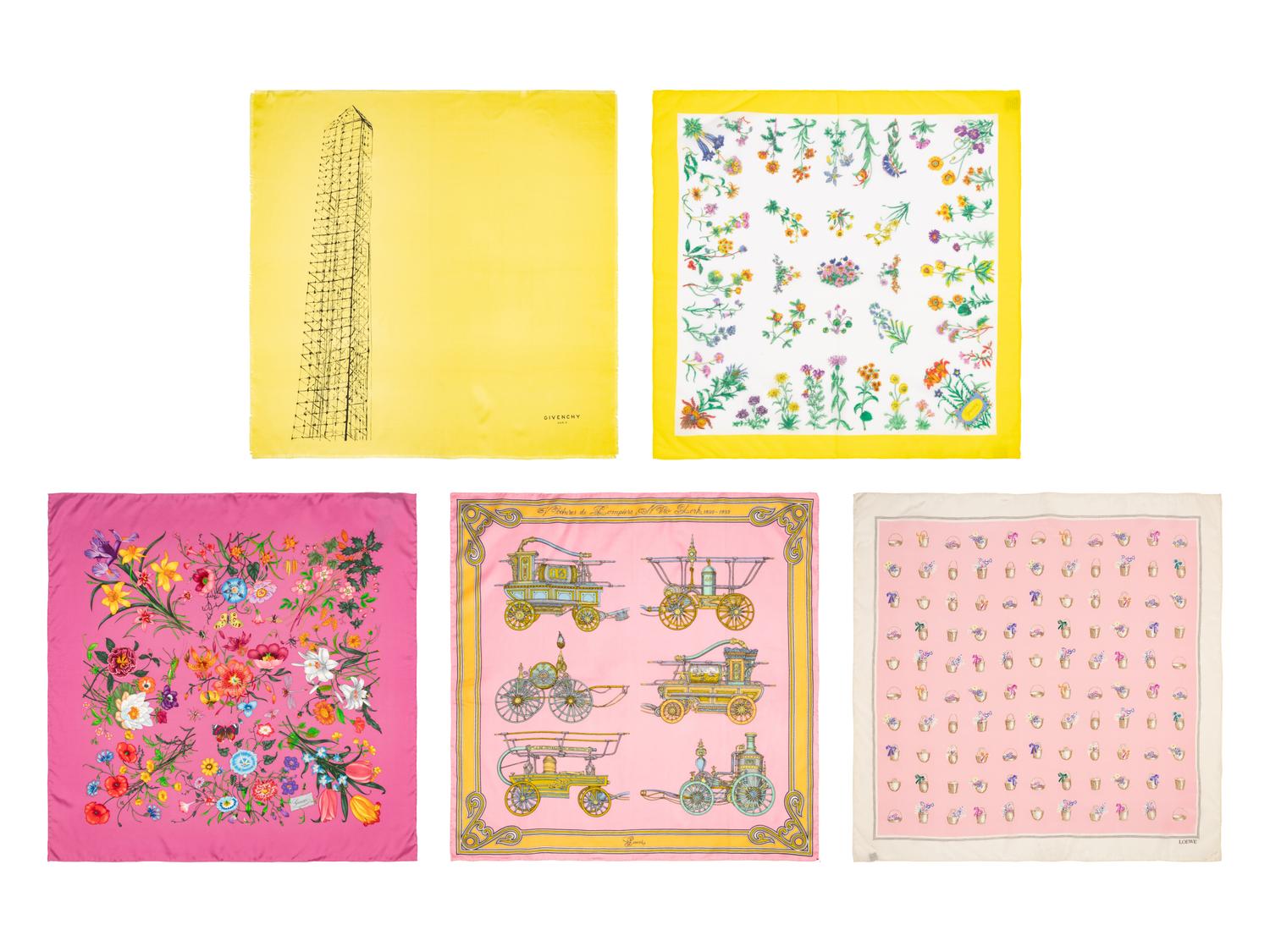 Five Designer Silk Scarves